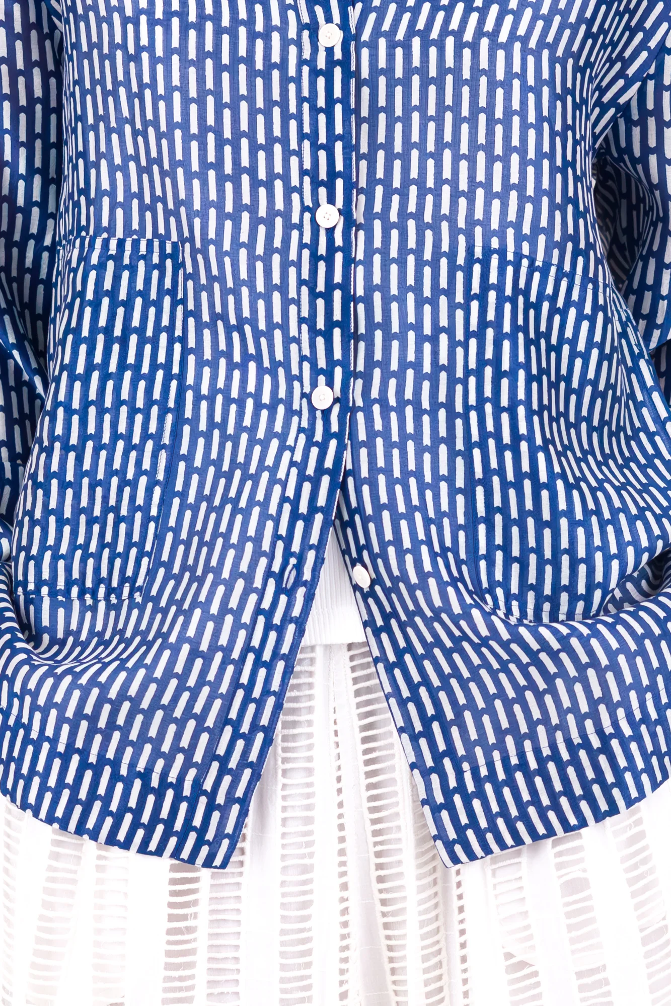 Boyfriend Shirt - Cobalt Ecru Dash Print - Image 10