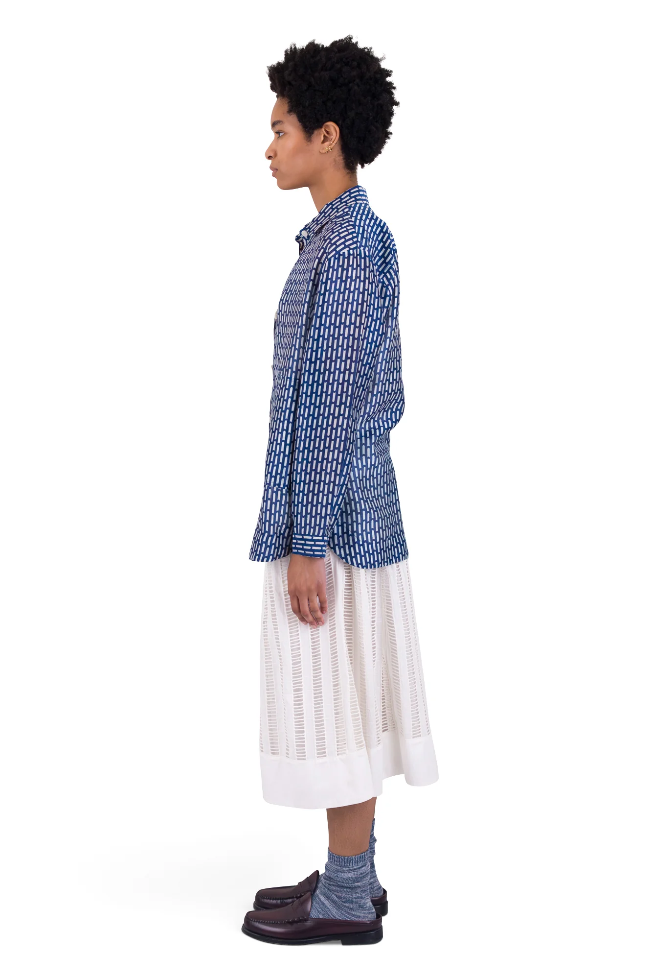 Boyfriend Shirt - Cobalt Ecru Dash Print - Image 4