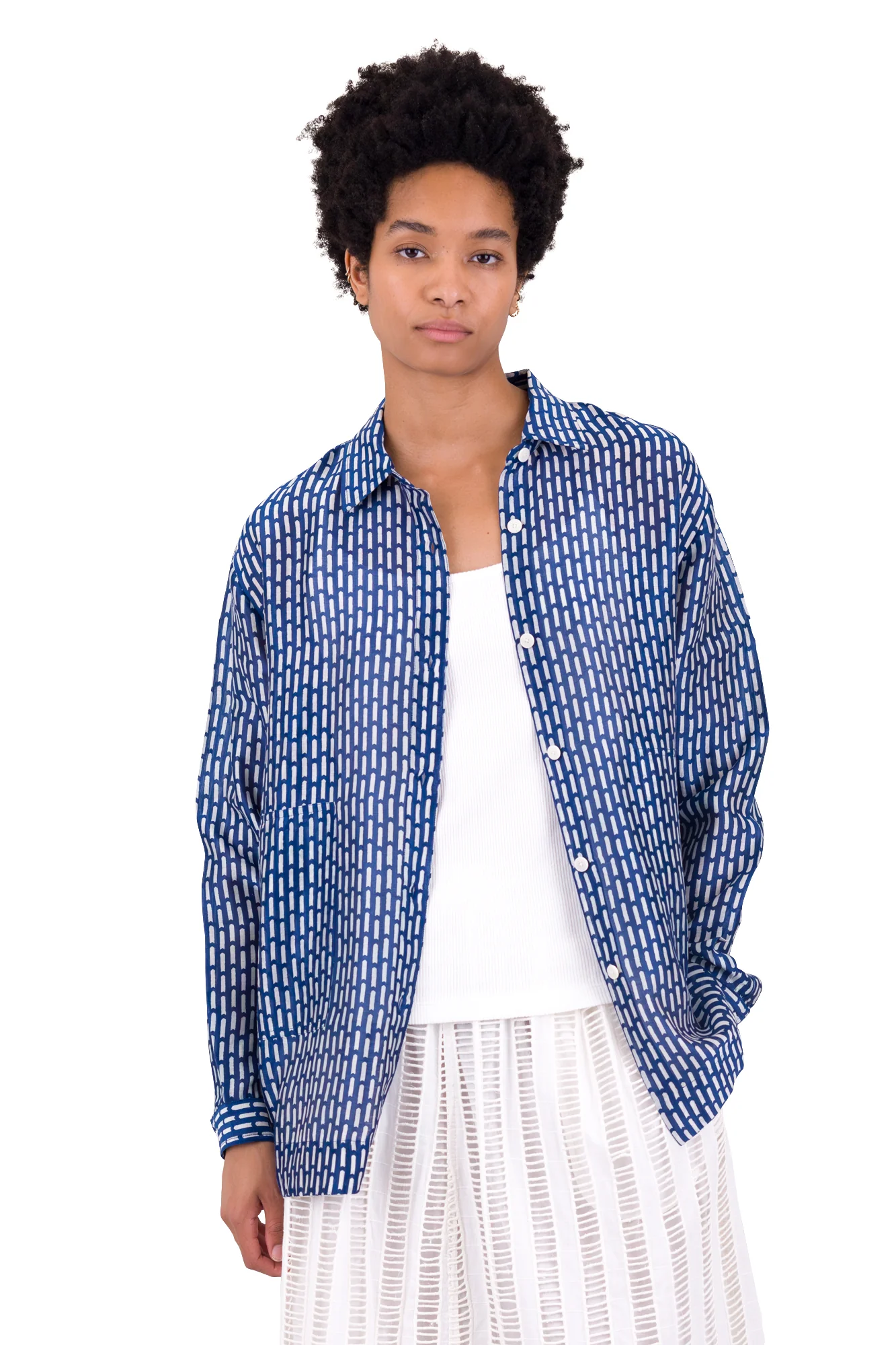 Boyfriend Shirt - Cobalt Ecru Dash Print - Image 6