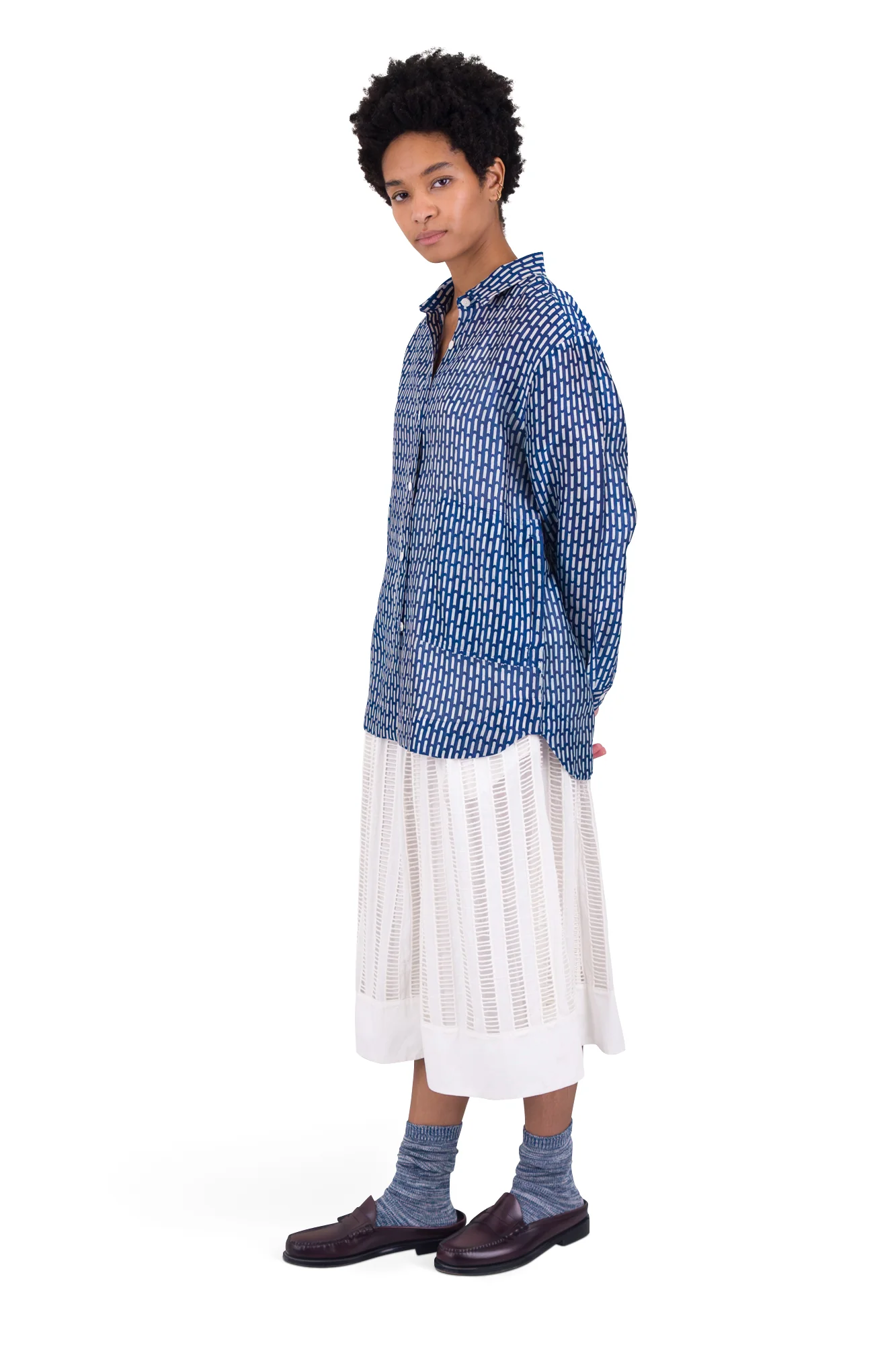 Boyfriend Shirt - Cobalt Ecru Dash Print - Image 8