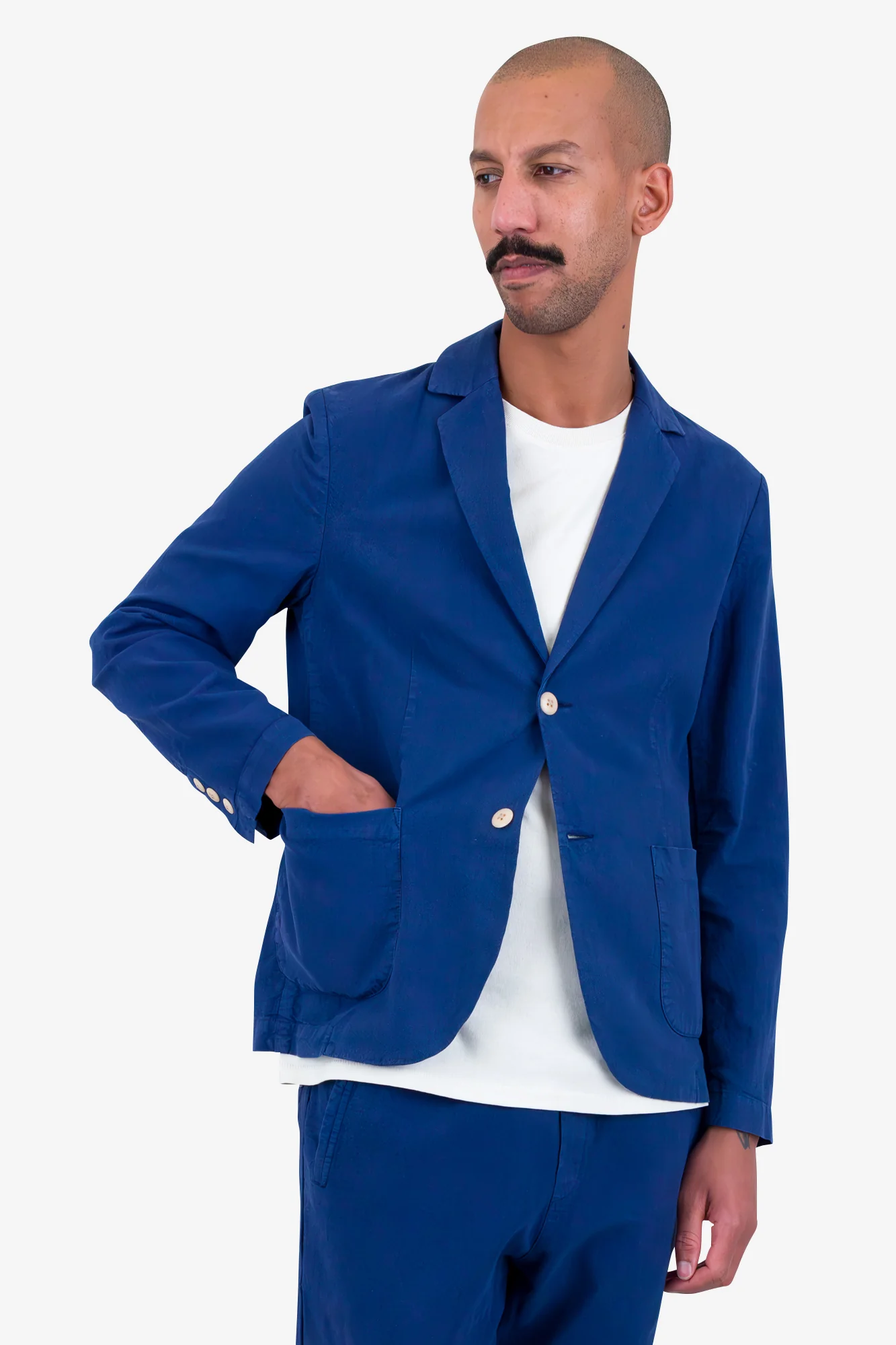 Cotton Linen Blazer - Deep Blue - Image 6
