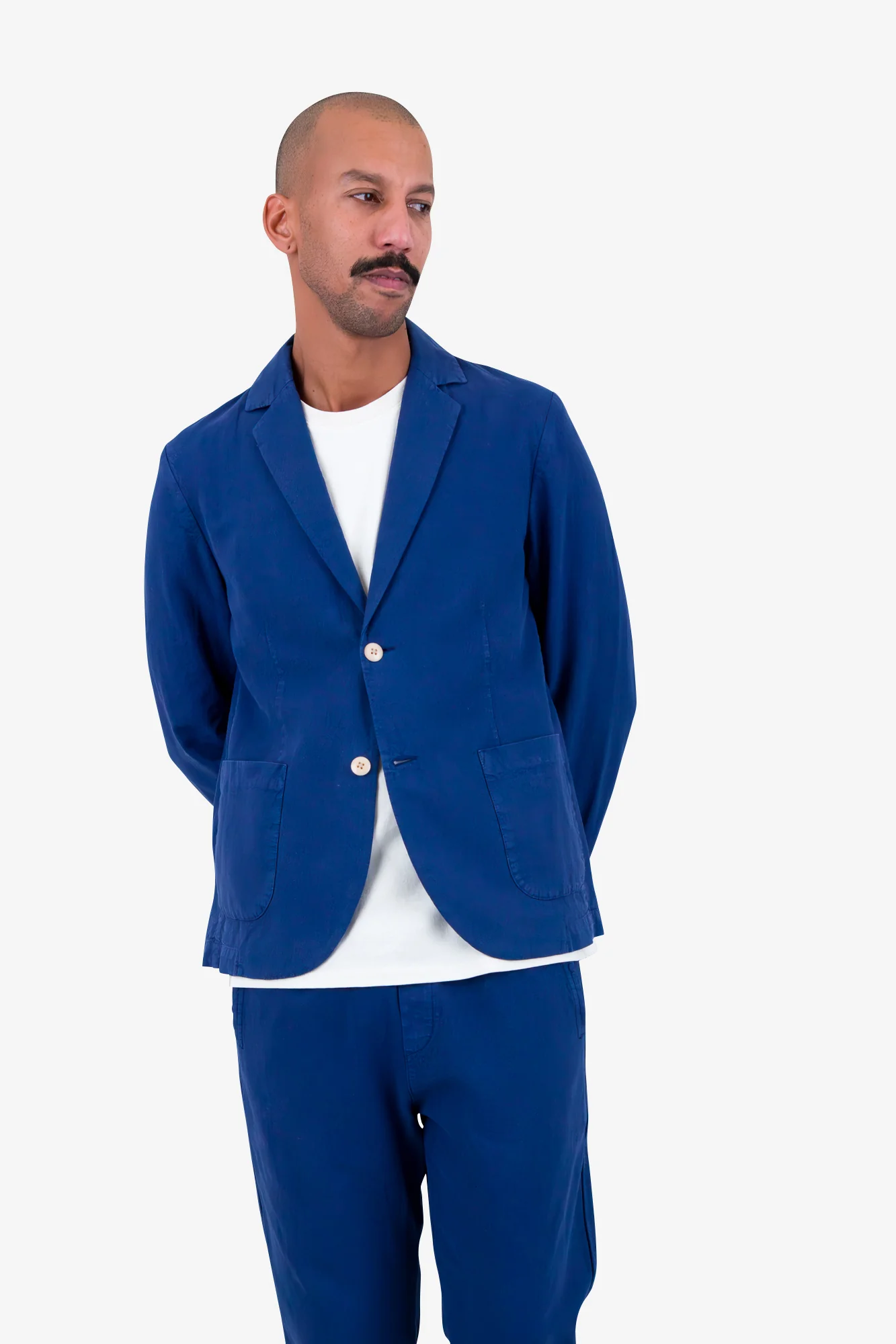 Cotton Linen Blazer - Deep Blue - Image 7
