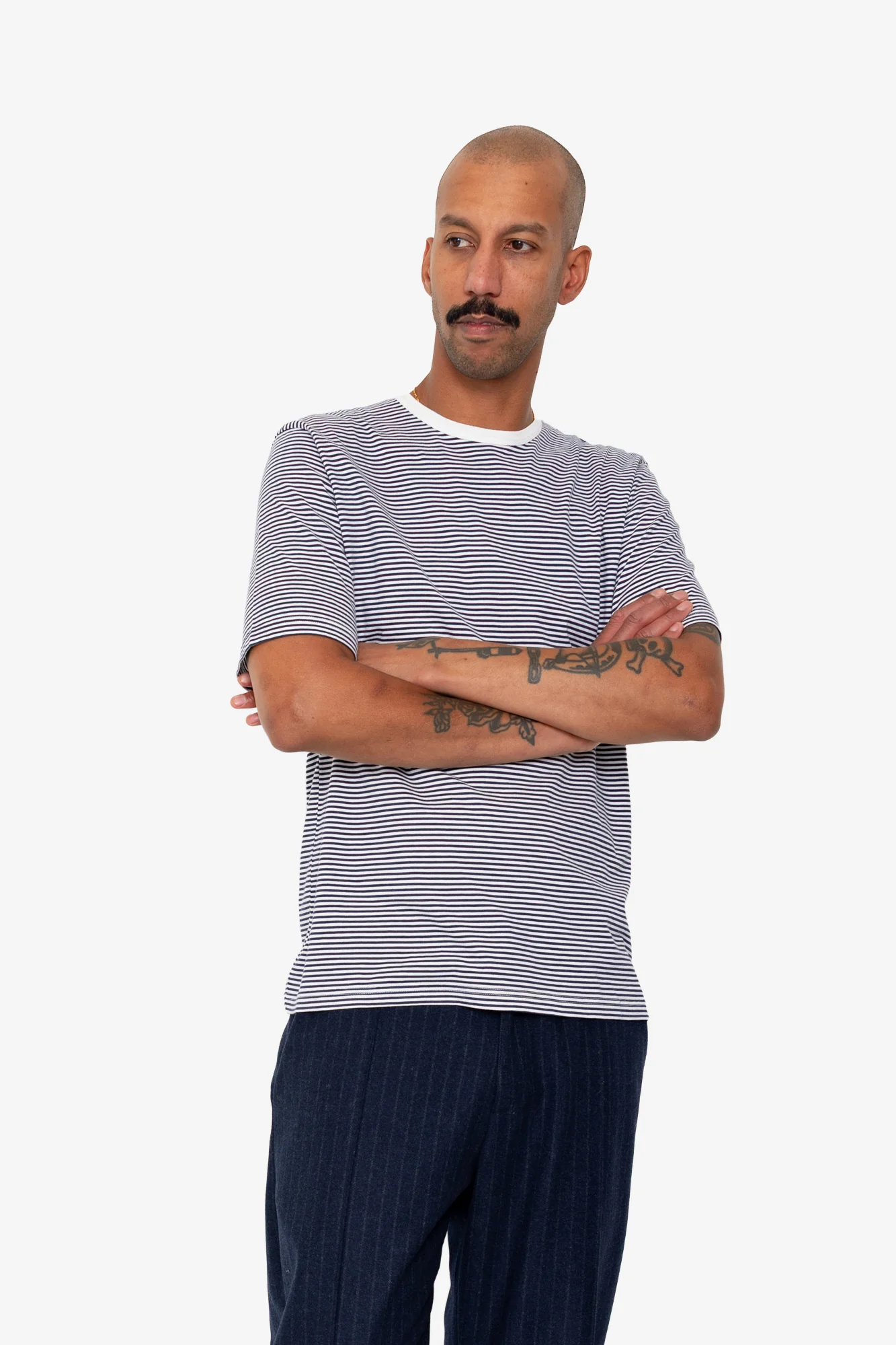 1x1 Striped T-Shirt - Bright Navy / Ecru - Image 8