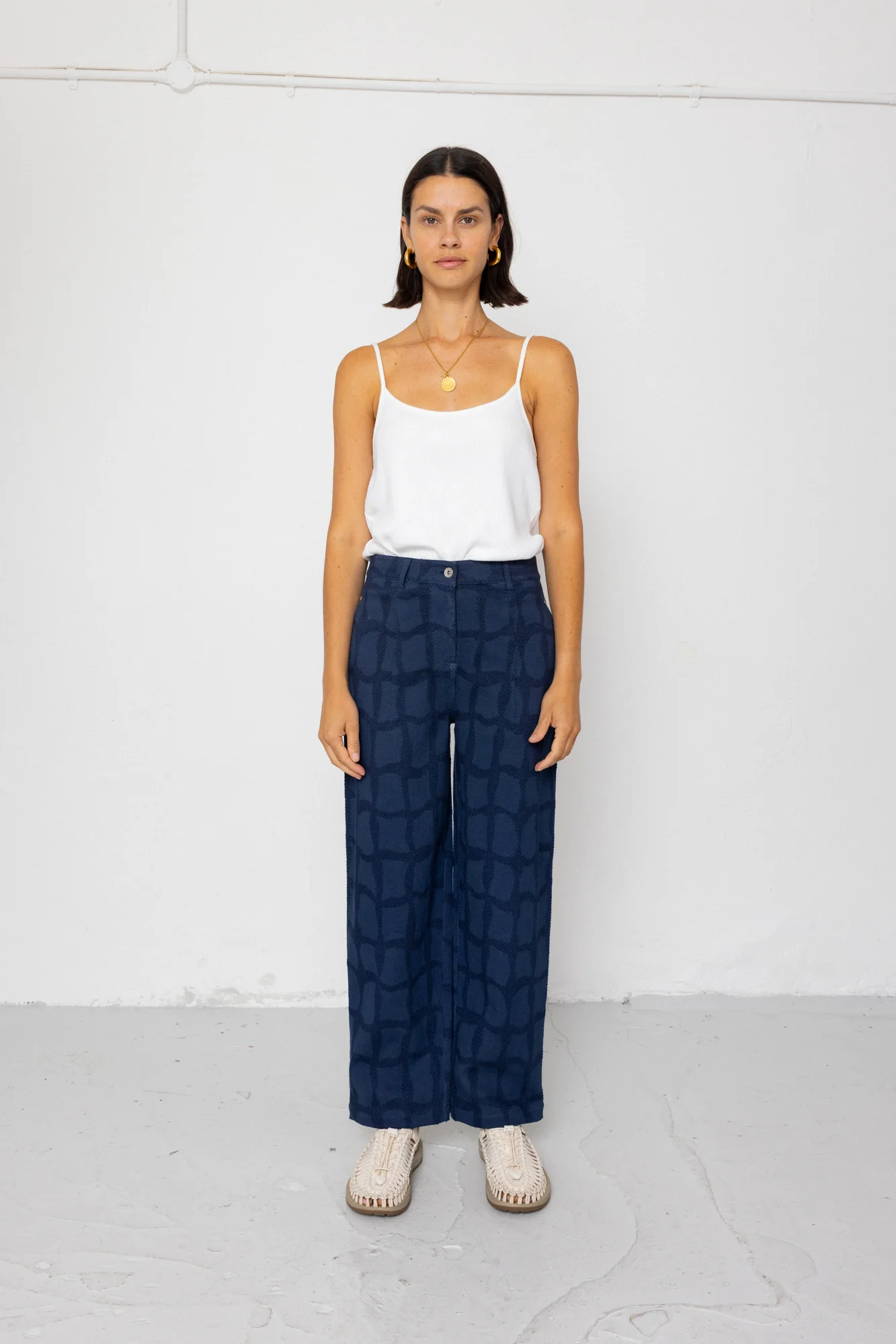 Baggy Trouser - Irregular Block Jacquard Navy - Image 3