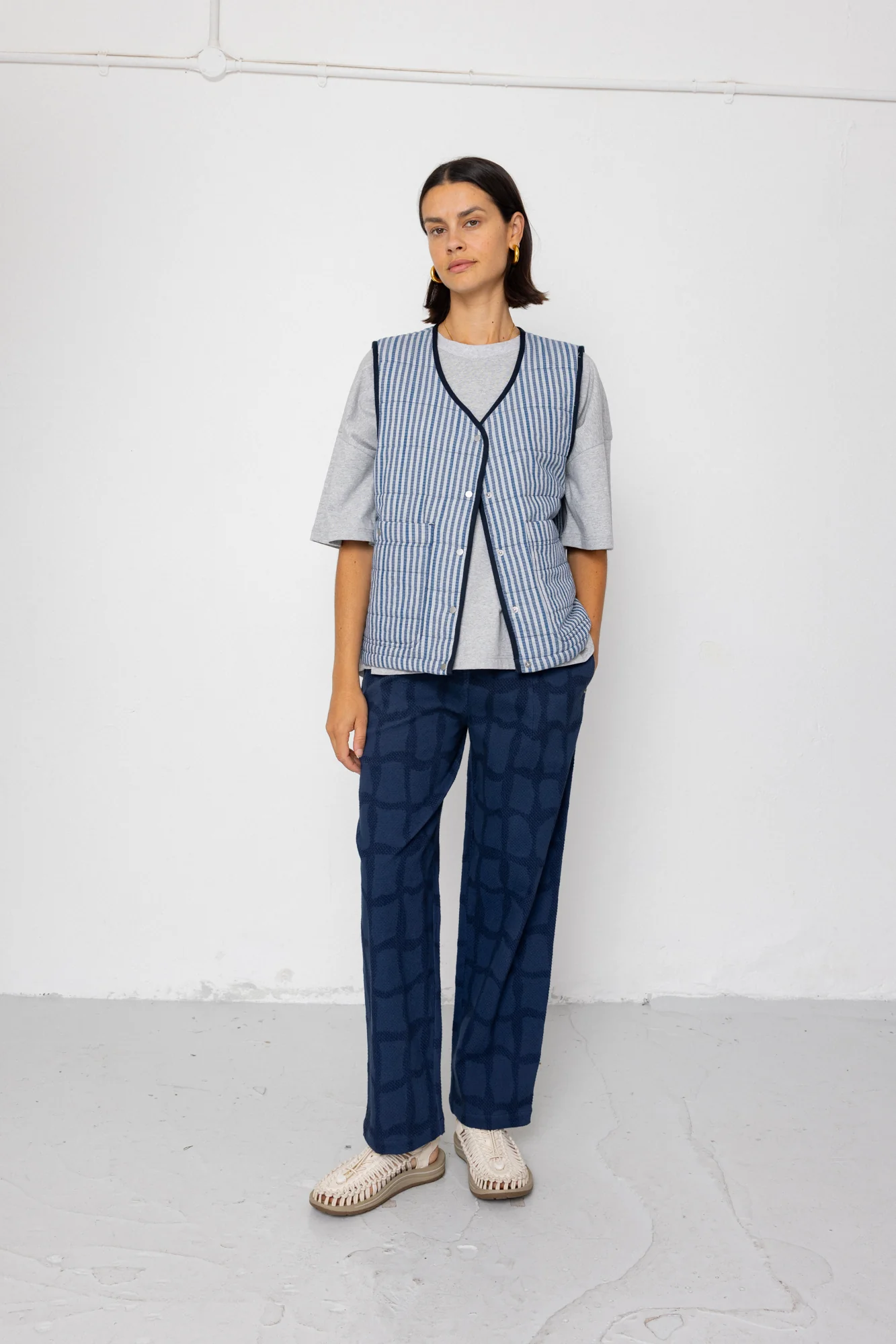 Baggy Trouser - Irregular Block Jacquard Navy - Image 5