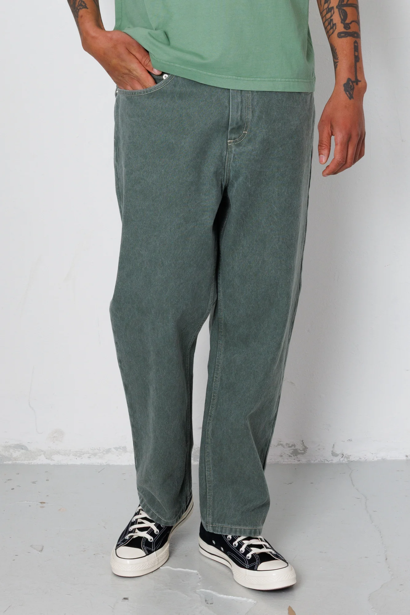 Barrel Leg Jean - Soft Green Canvas - Image 3