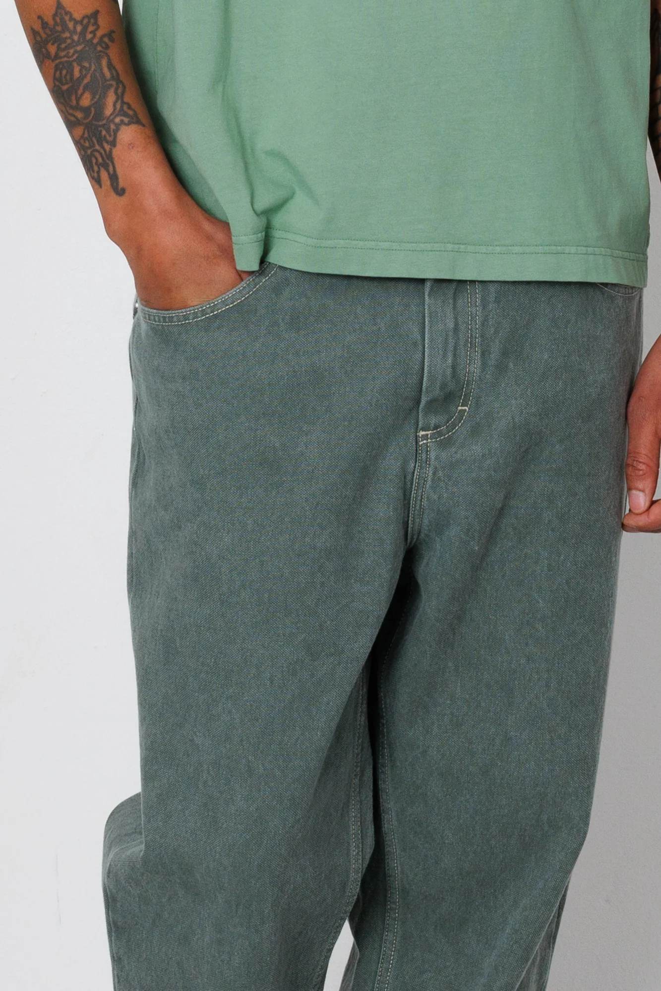Barrel Leg Jean - Soft Green Canvas - Image 5