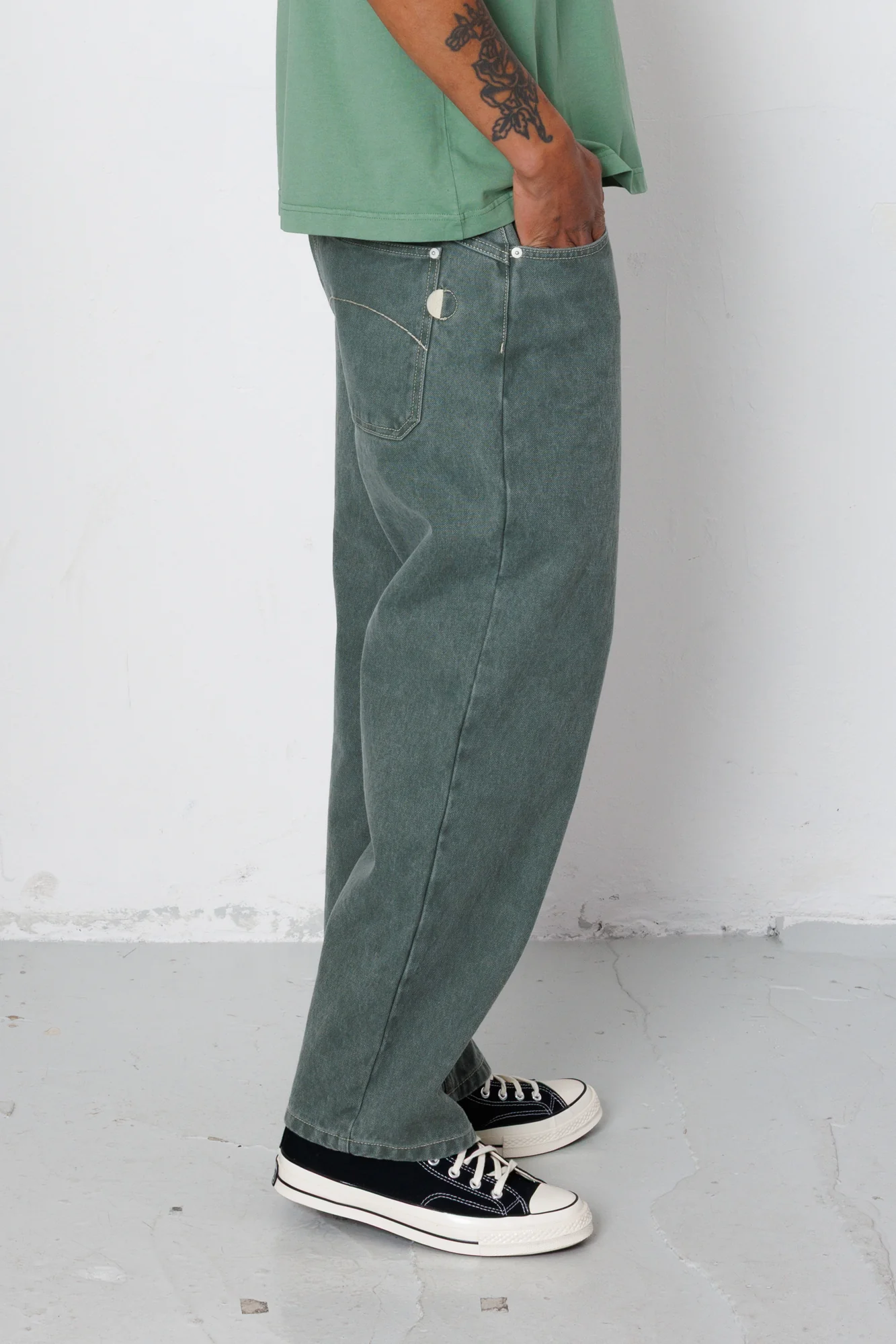 Barrel Leg Jean - Soft Green Canvas - Image 6