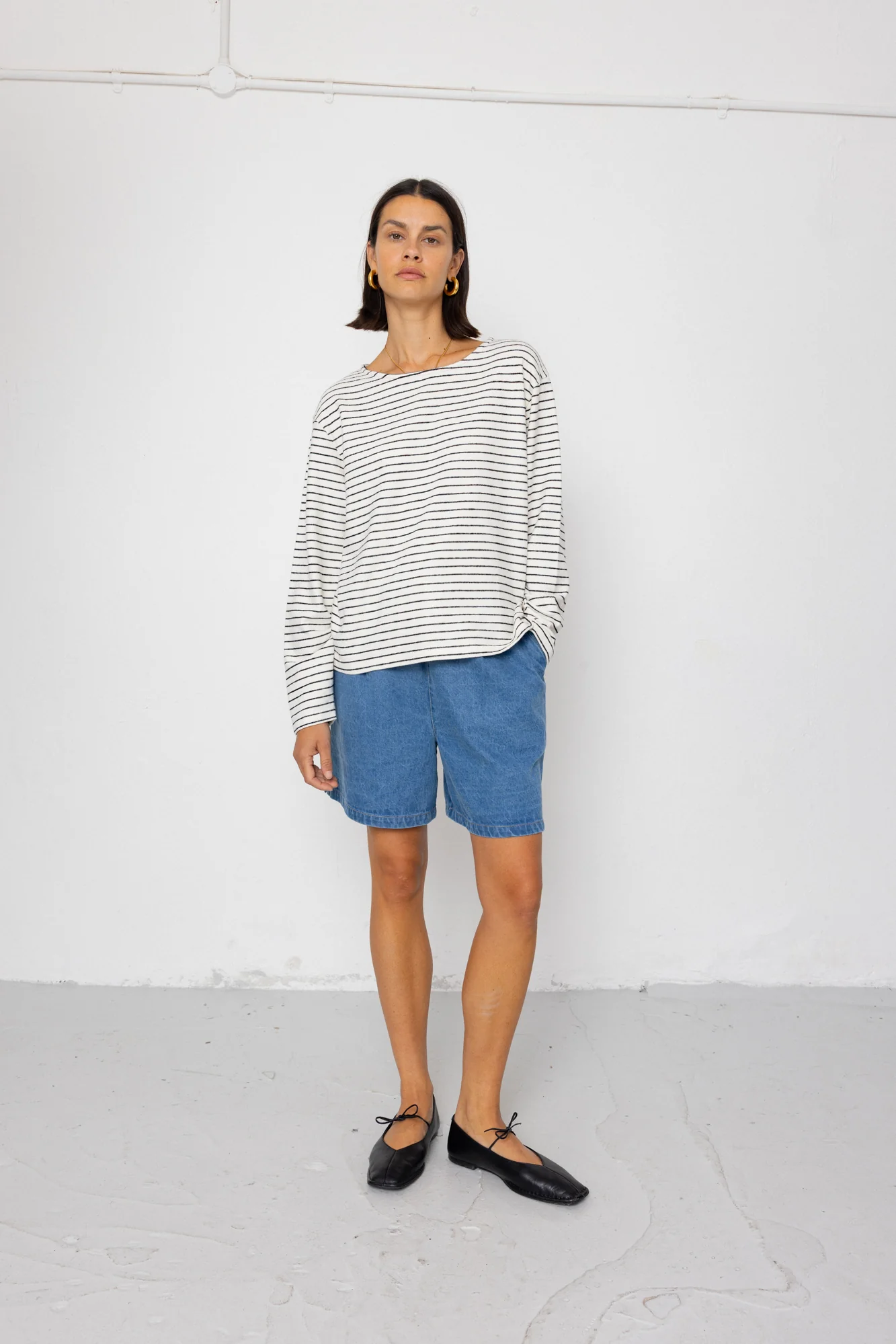 Boat Neck T-Shirt - Ecru / Black - Image 3