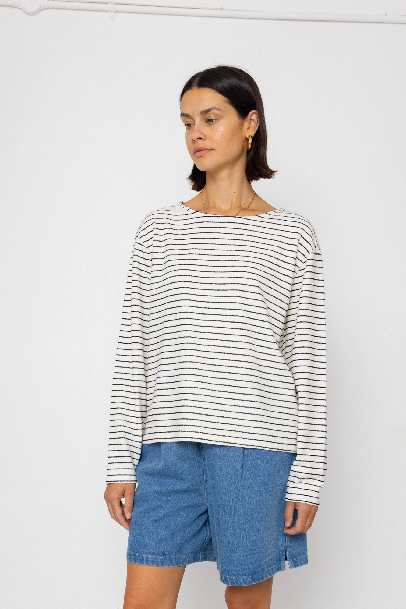 Boat Neck T-Shirt - Ecru / Black - Image 4
