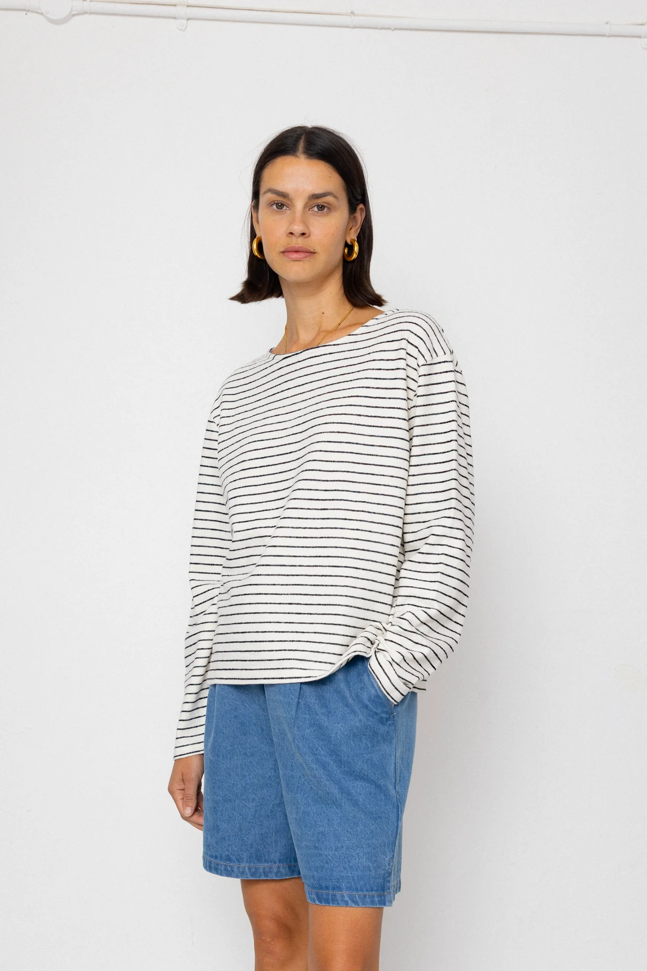 Boat Neck T-Shirt - Ecru / Black - Image 5