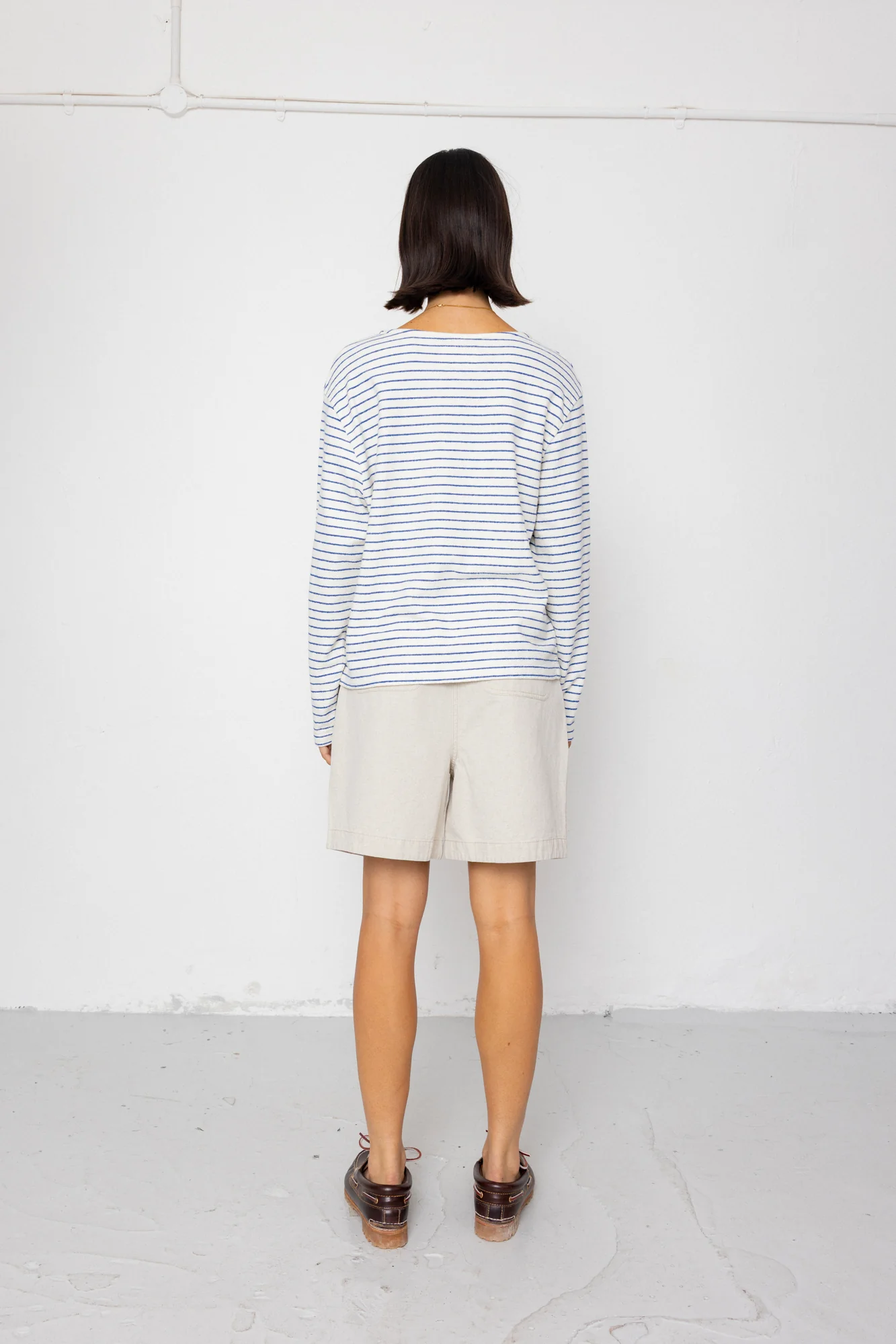 Boat Neck T-Shirt - Ecru / Bright Blue - Image 4
