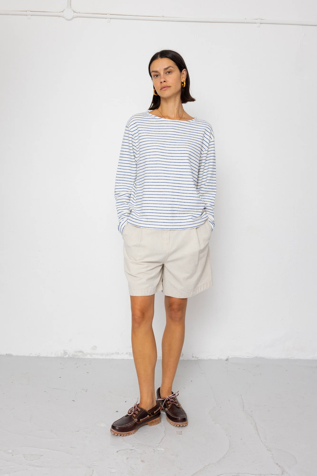 Boat Neck T-Shirt - Ecru / Bright Blue - Image 7