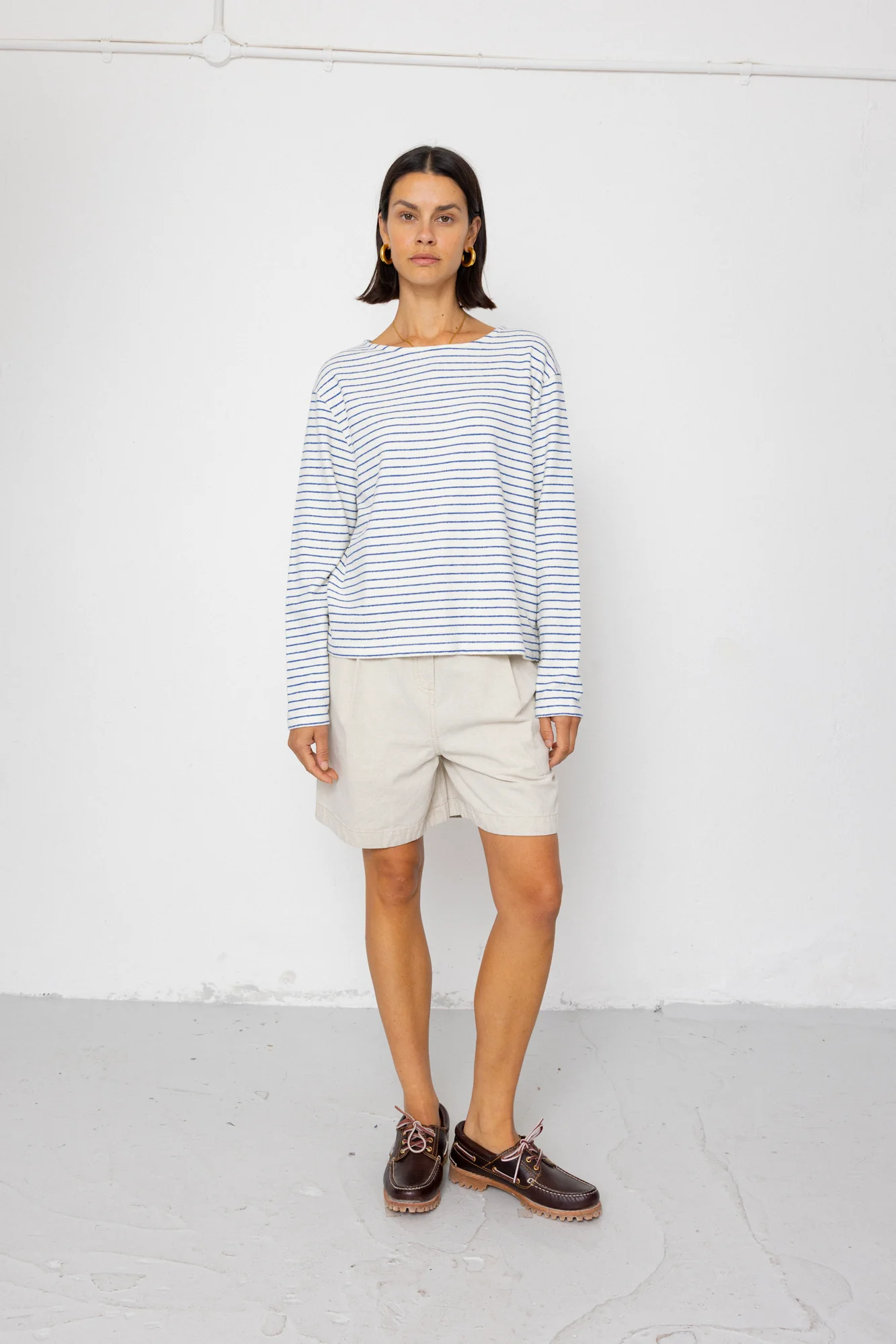 Boat Neck T-Shirt - Ecru / Bright Blue - Image 8