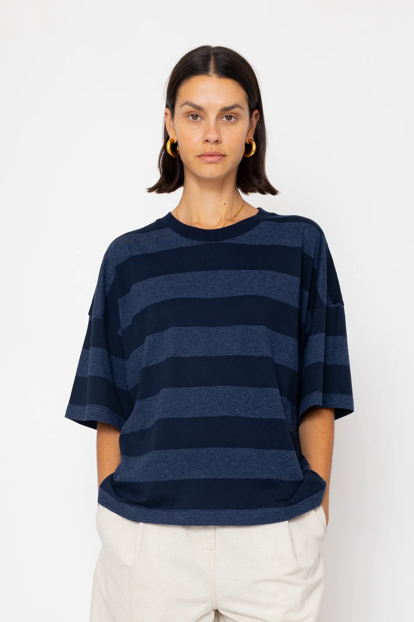 Boyfriend T-Shirt - Navy / Blue Stripe - Image 4