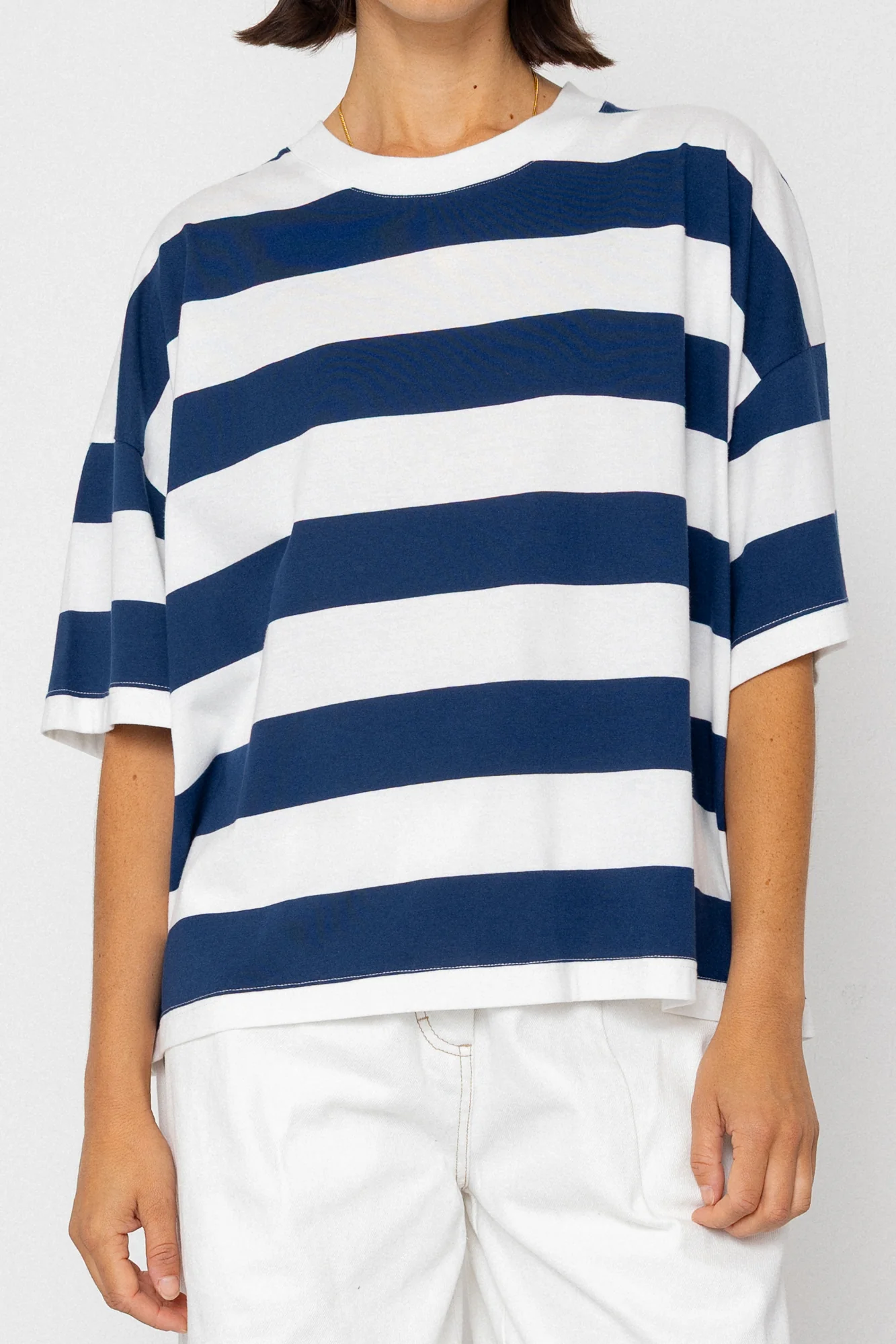 Boyfriend T-Shirt - Off White / Indigo Blue - Image 3