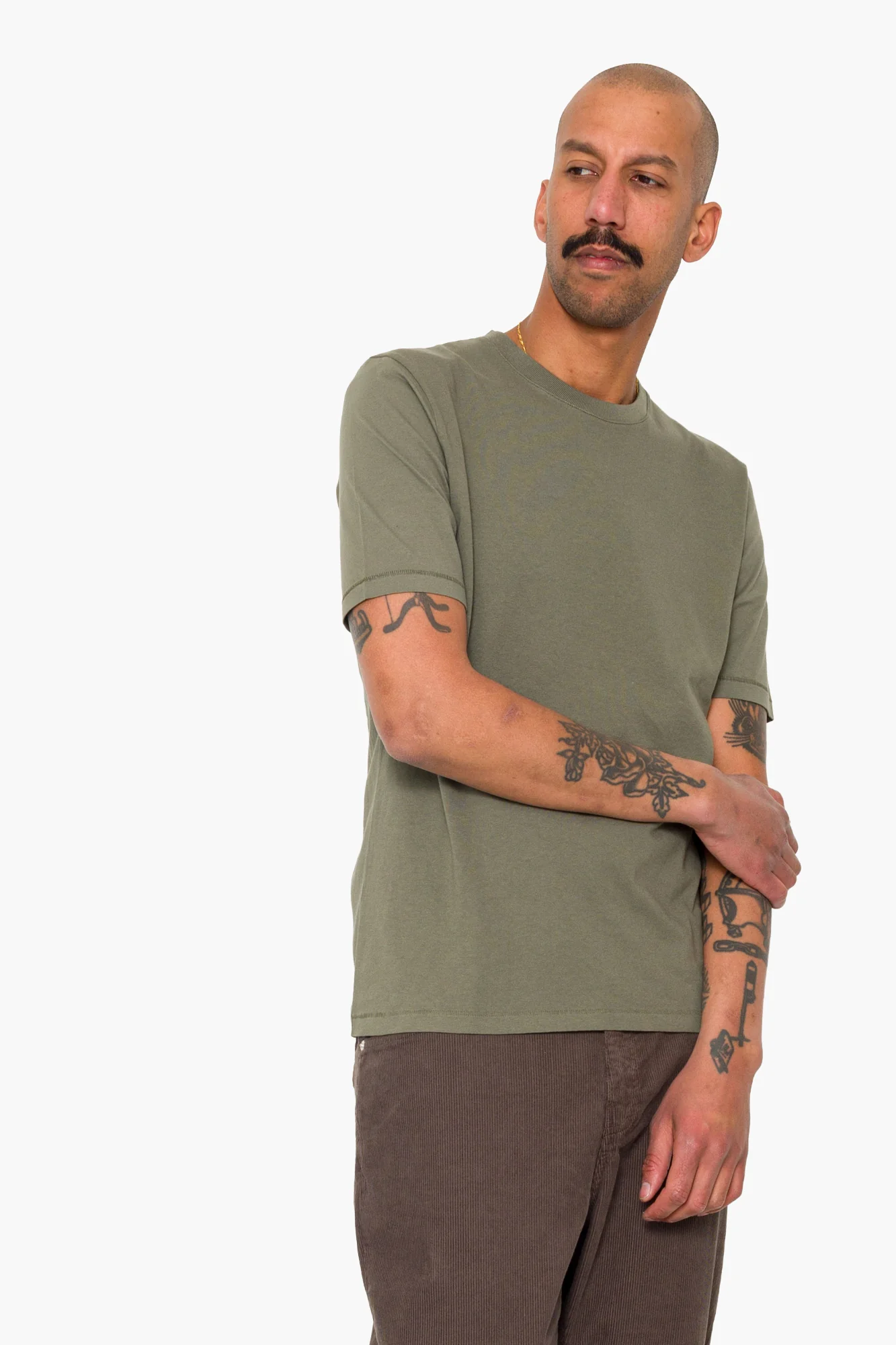 Contrast Sleeve T-Shirt - Olive - Image 6