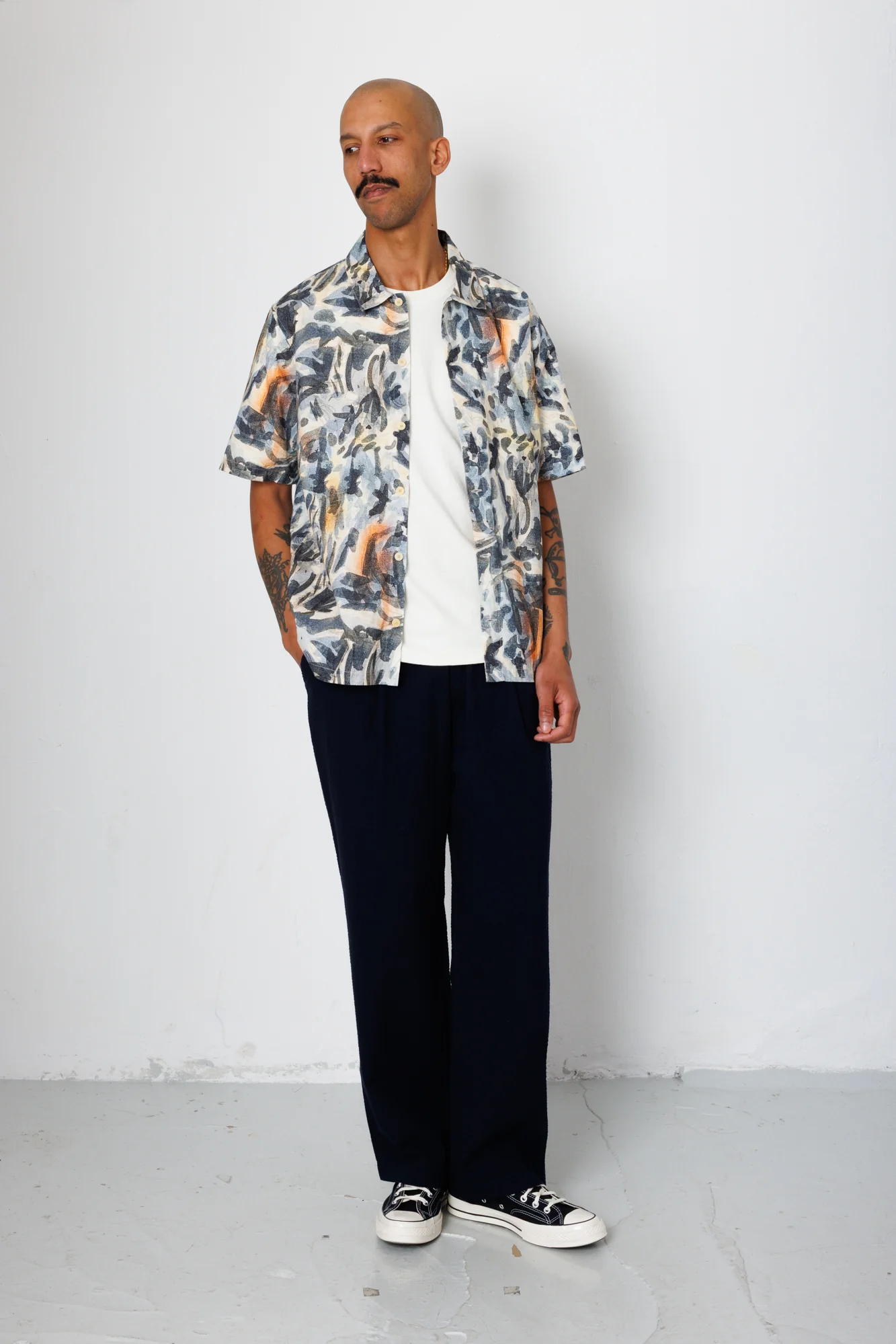 Drawcord Loose Trouser - Navy Seersucker - Image 2