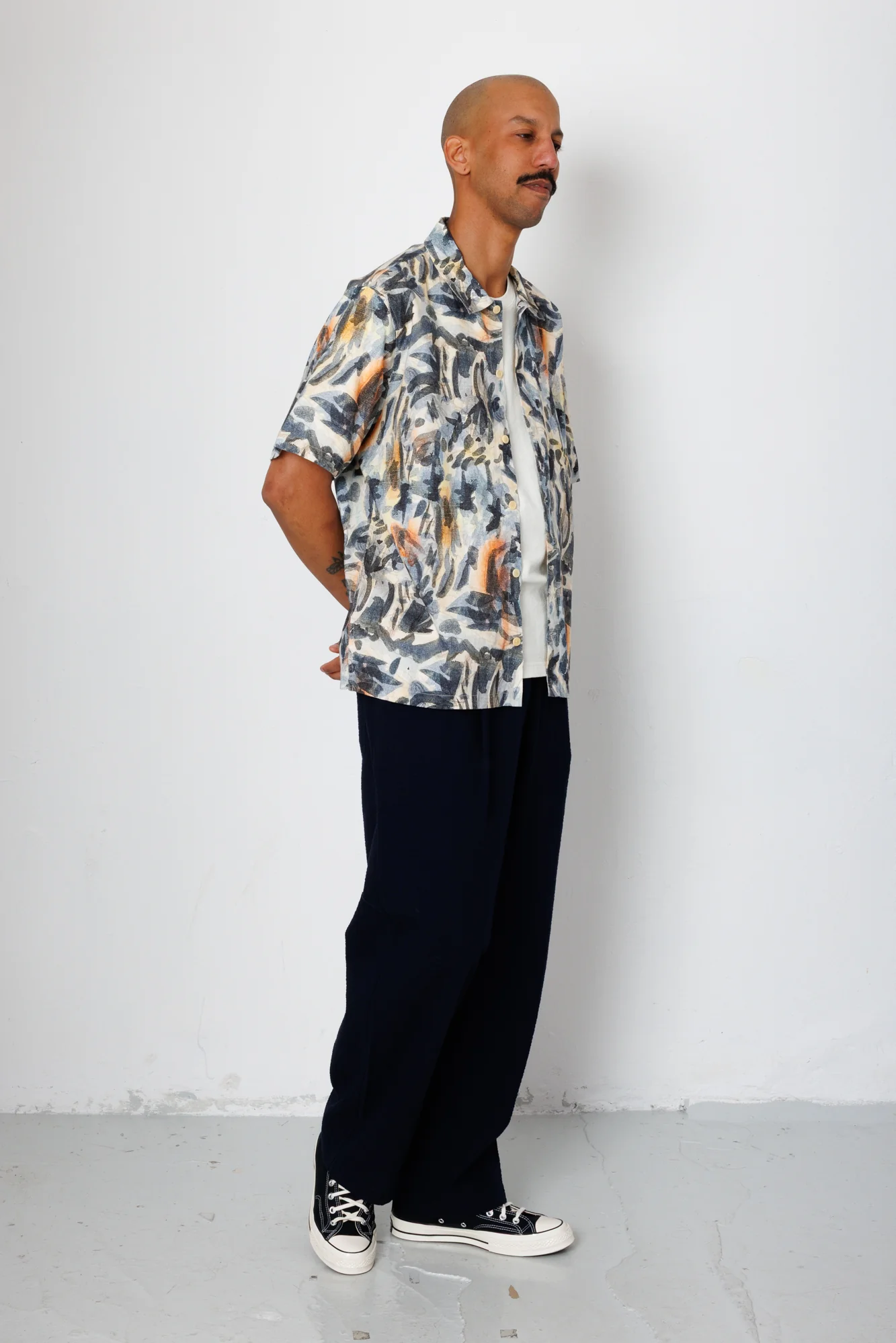 Drawcord Loose Trouser - Navy Seersucker - Image 5