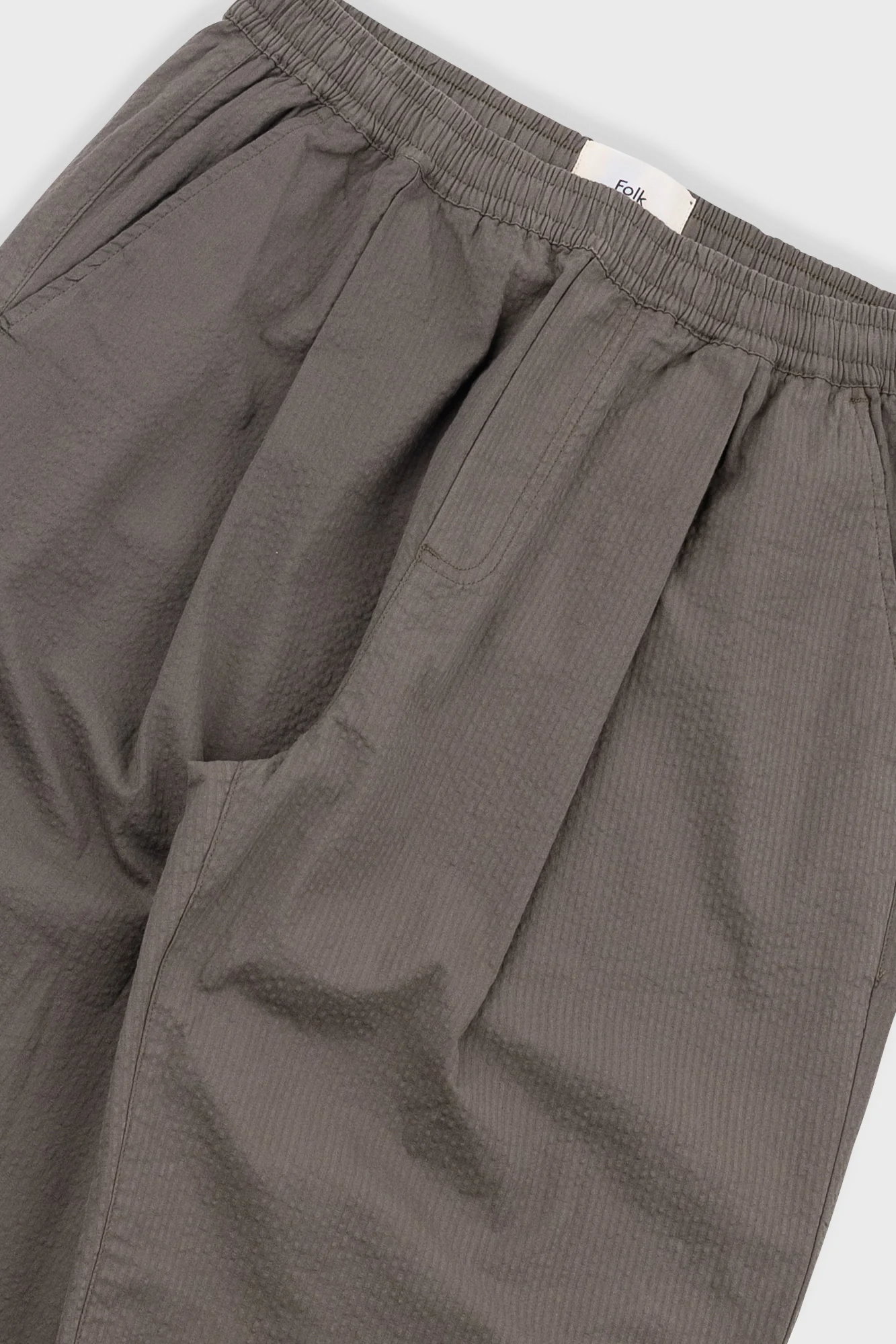 Drawcord Loose Trousers - Dark Olive Seersucker - Image 6