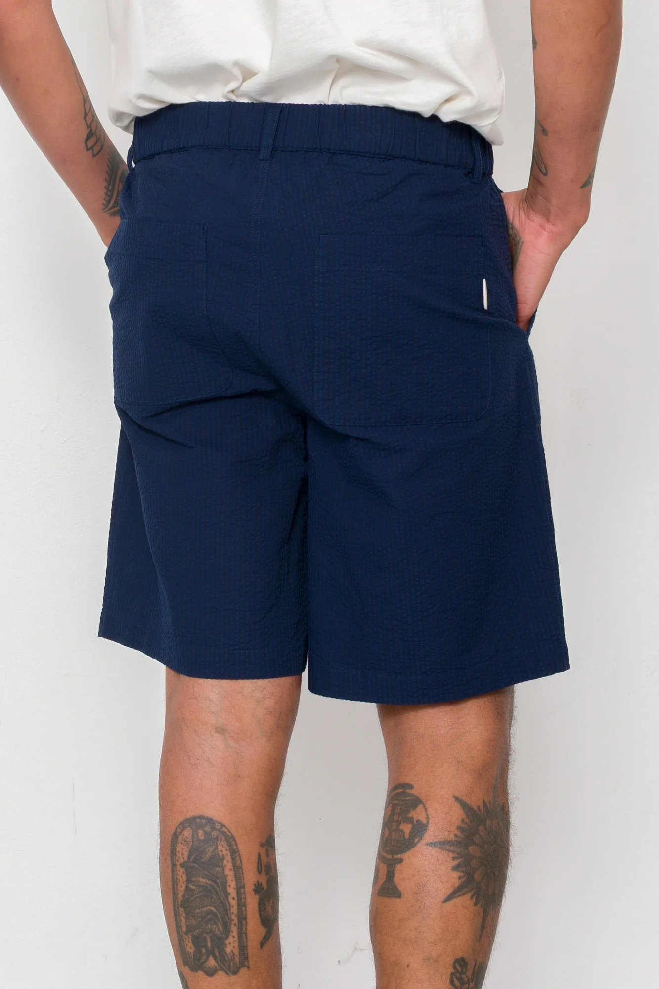 Elasticated Wide Fit Short - Navy Crinkle Stripe - Image 10