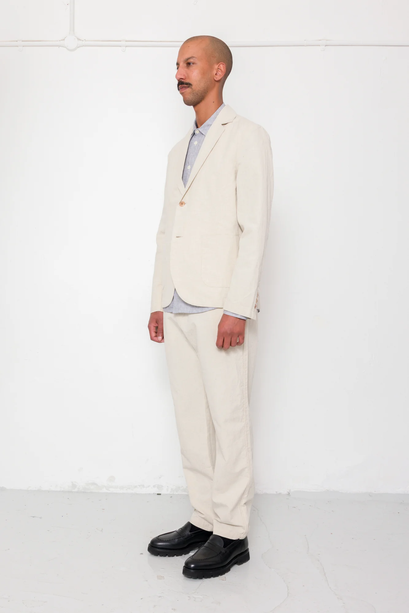 Fixed Waistband Cotton Linen Trouser - Natural Linen Canvas - Image 3