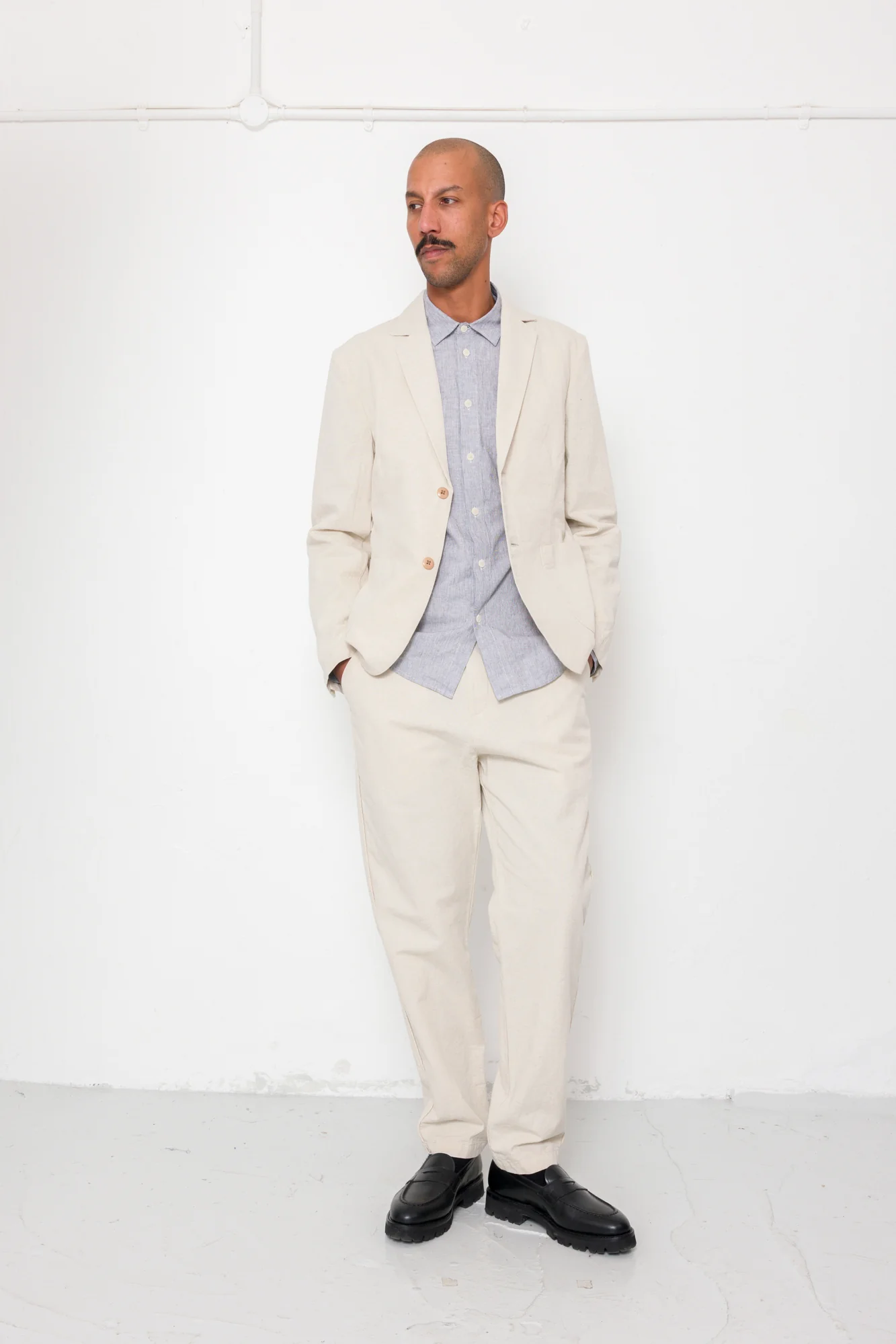 Fixed Waistband Cotton Linen Trouser - Natural Linen Canvas - Image 6