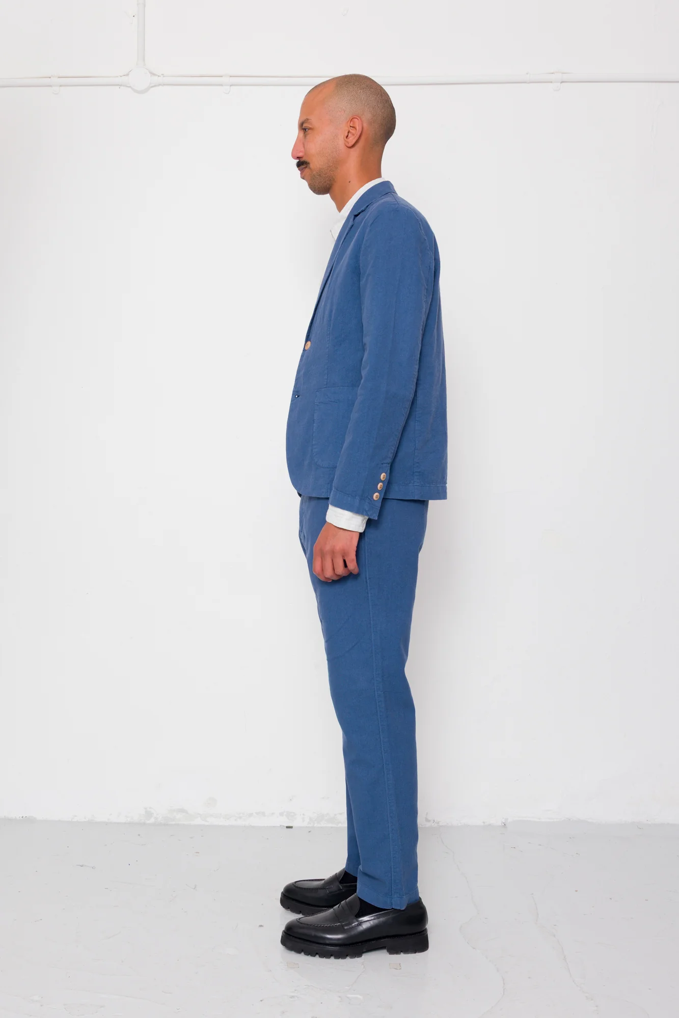 Fixed Waistband Cotton Linen Trouser - Woad - Image 7
