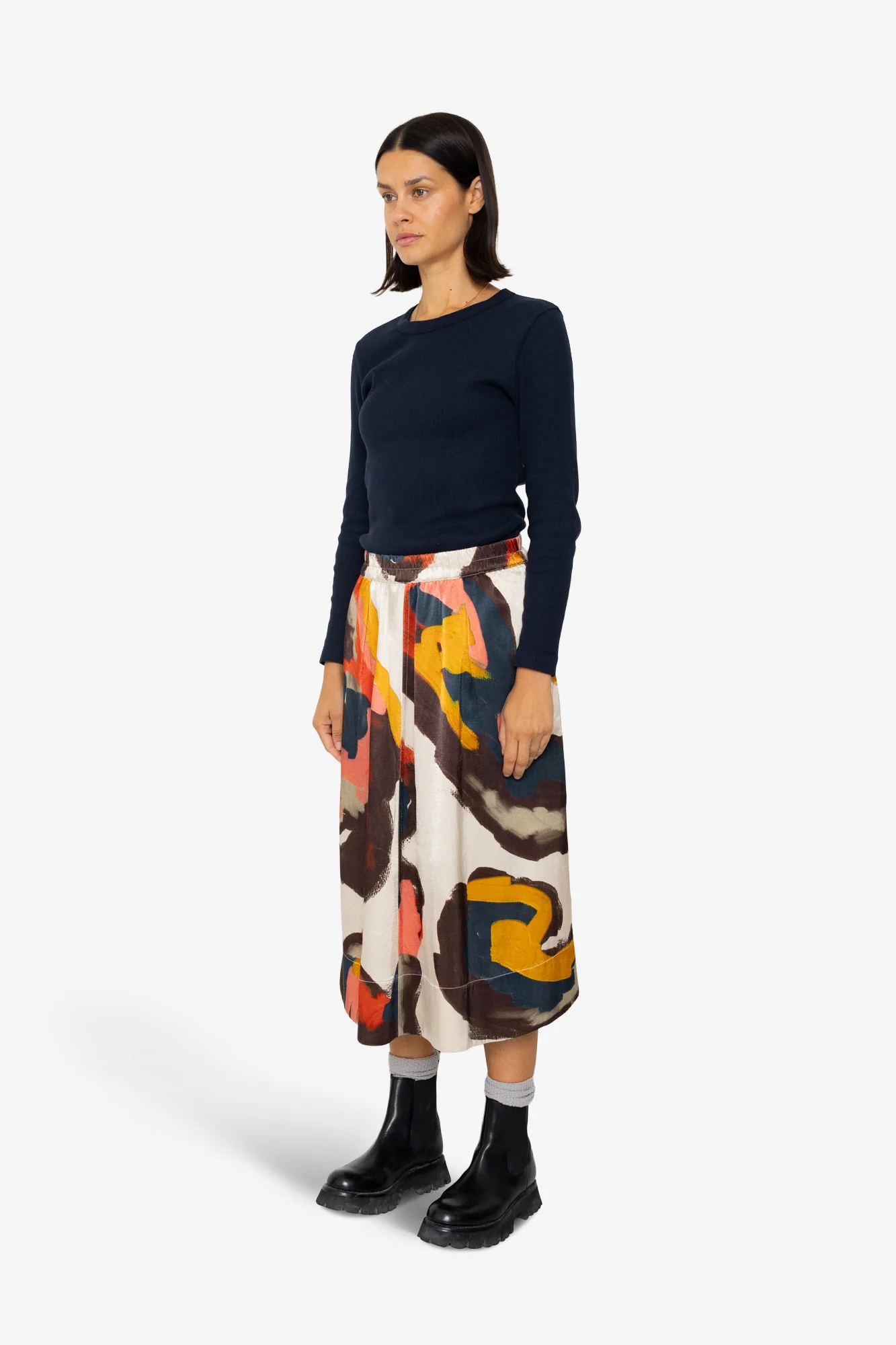 Full Seam Skirt - Impasto Print Satin - Image 4