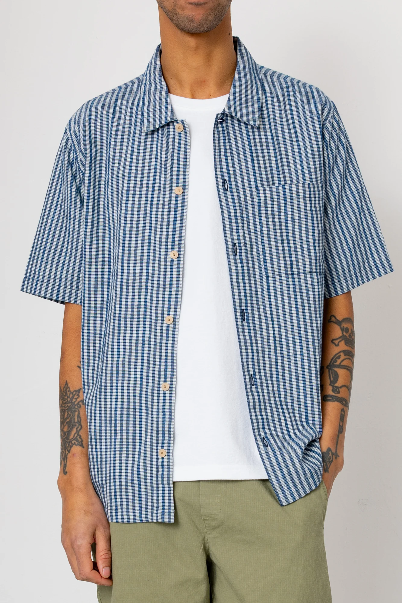 Gabe Shirt - Indigo Crinkle Mini Check - Image 3