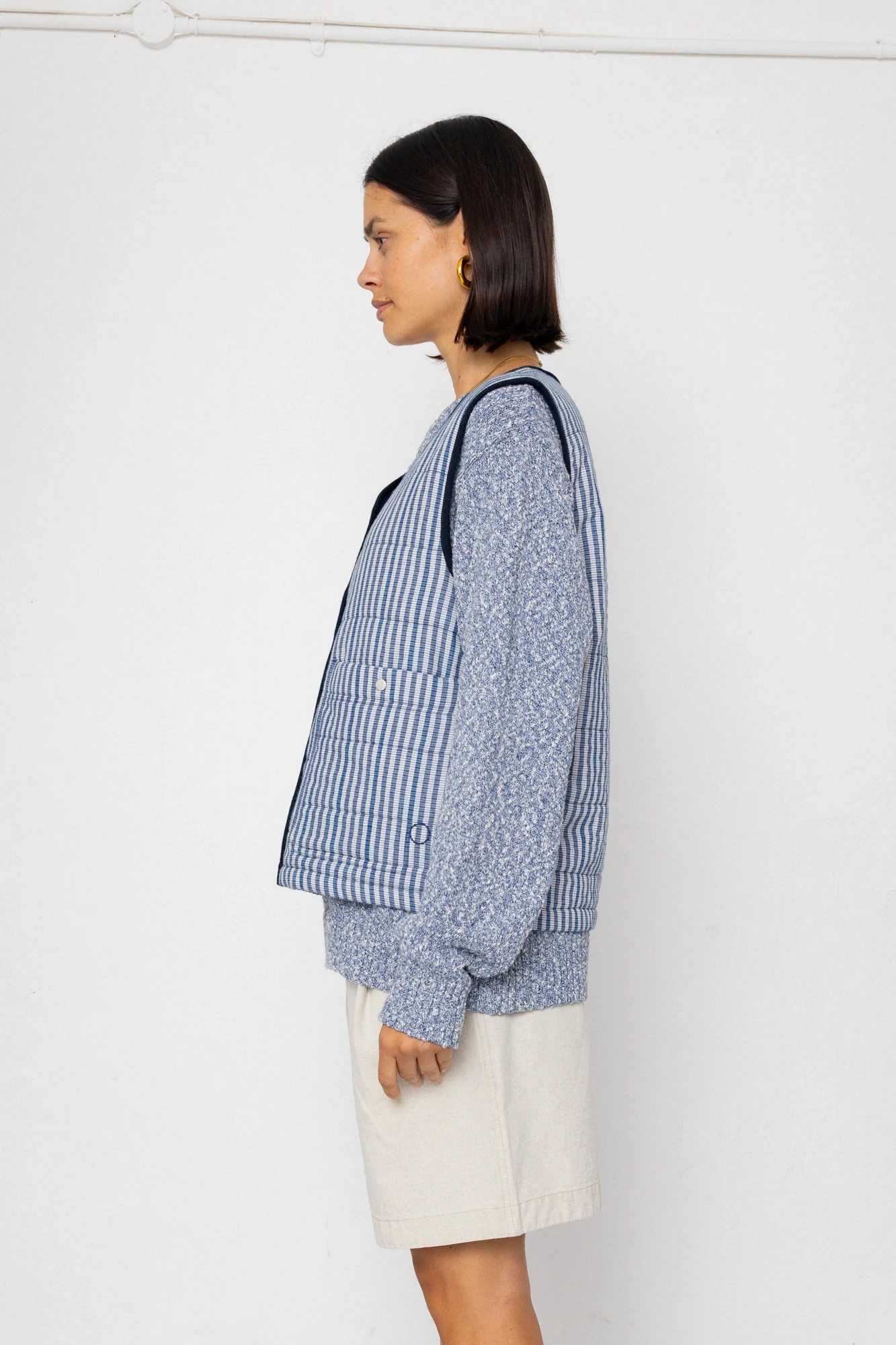 Gilet - Indigo Crinkle Mini Check - Image 4
