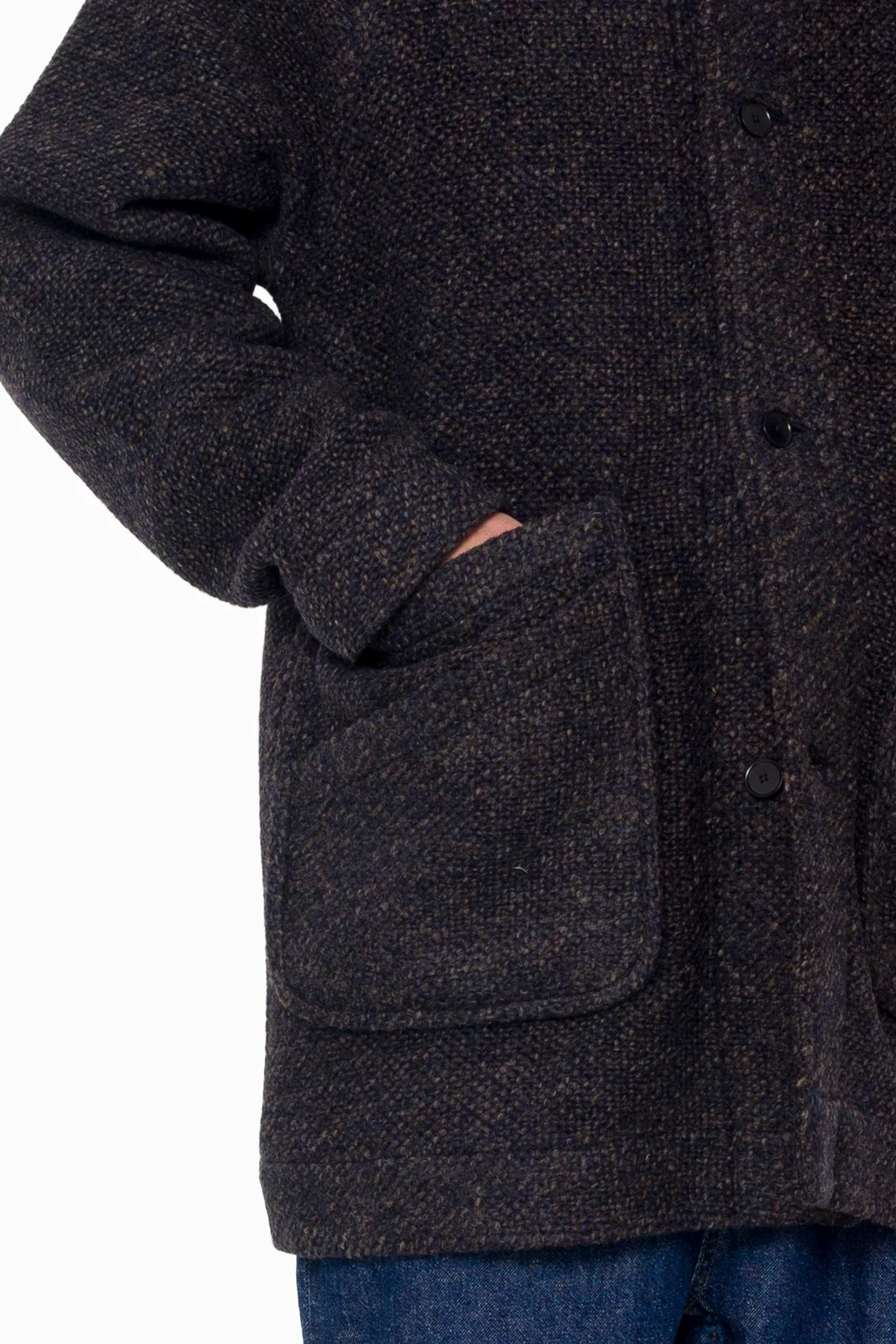 Hooded Car Coat - Navy Brown Texture - Image 8