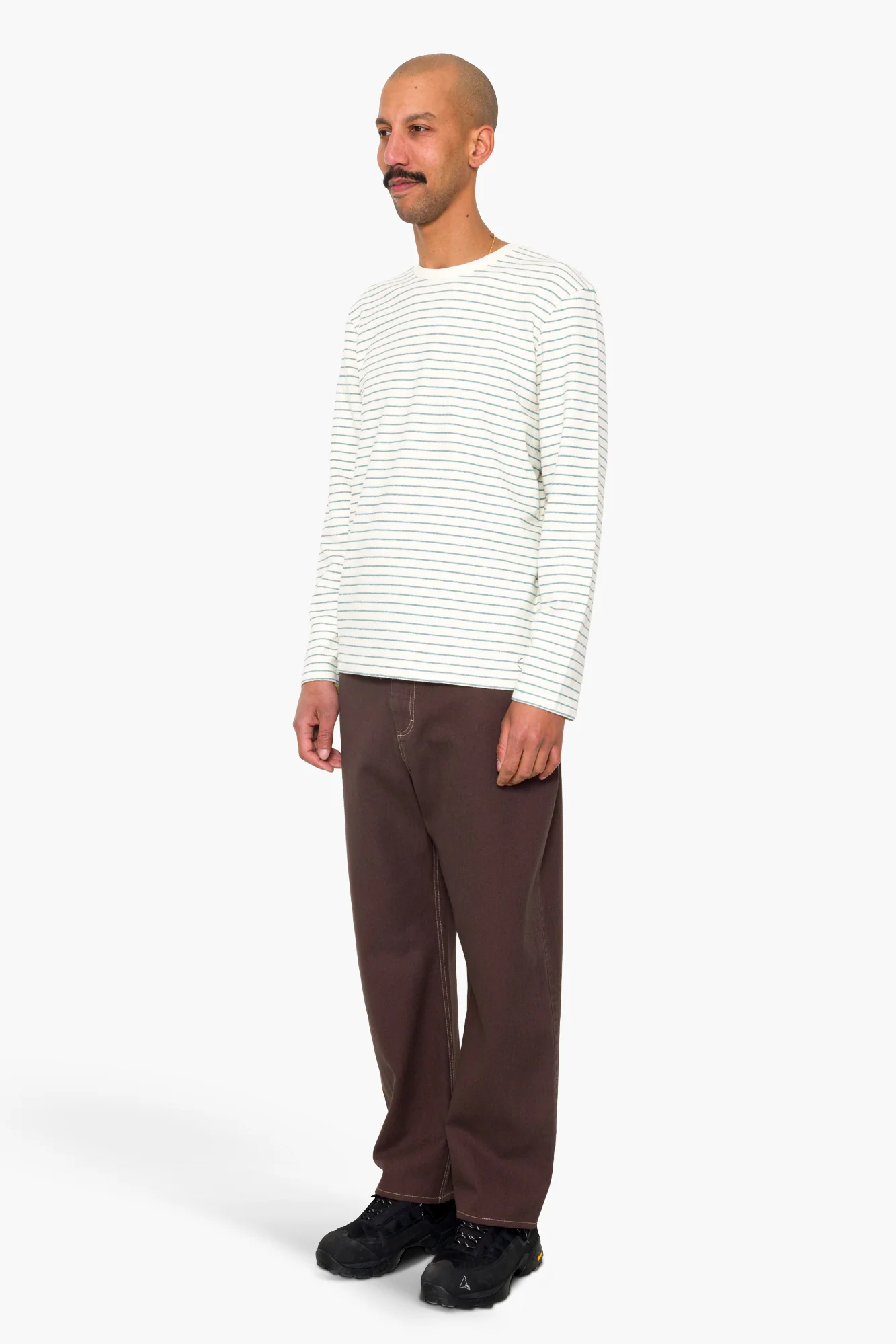 Long Sleeve Textured Stripe T-Shirt - Ecru / Misty Green - Image 3