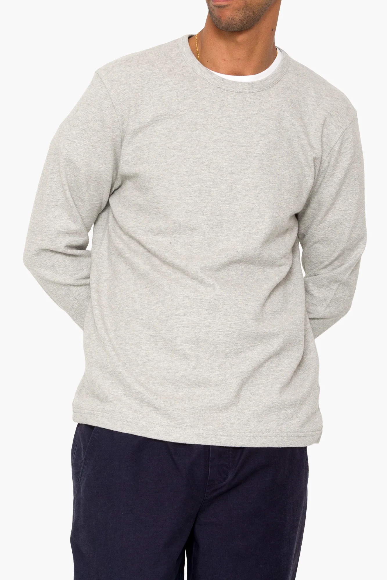 Long Sleeve Textured T-Shirt - Light Grey Melange - Image 6