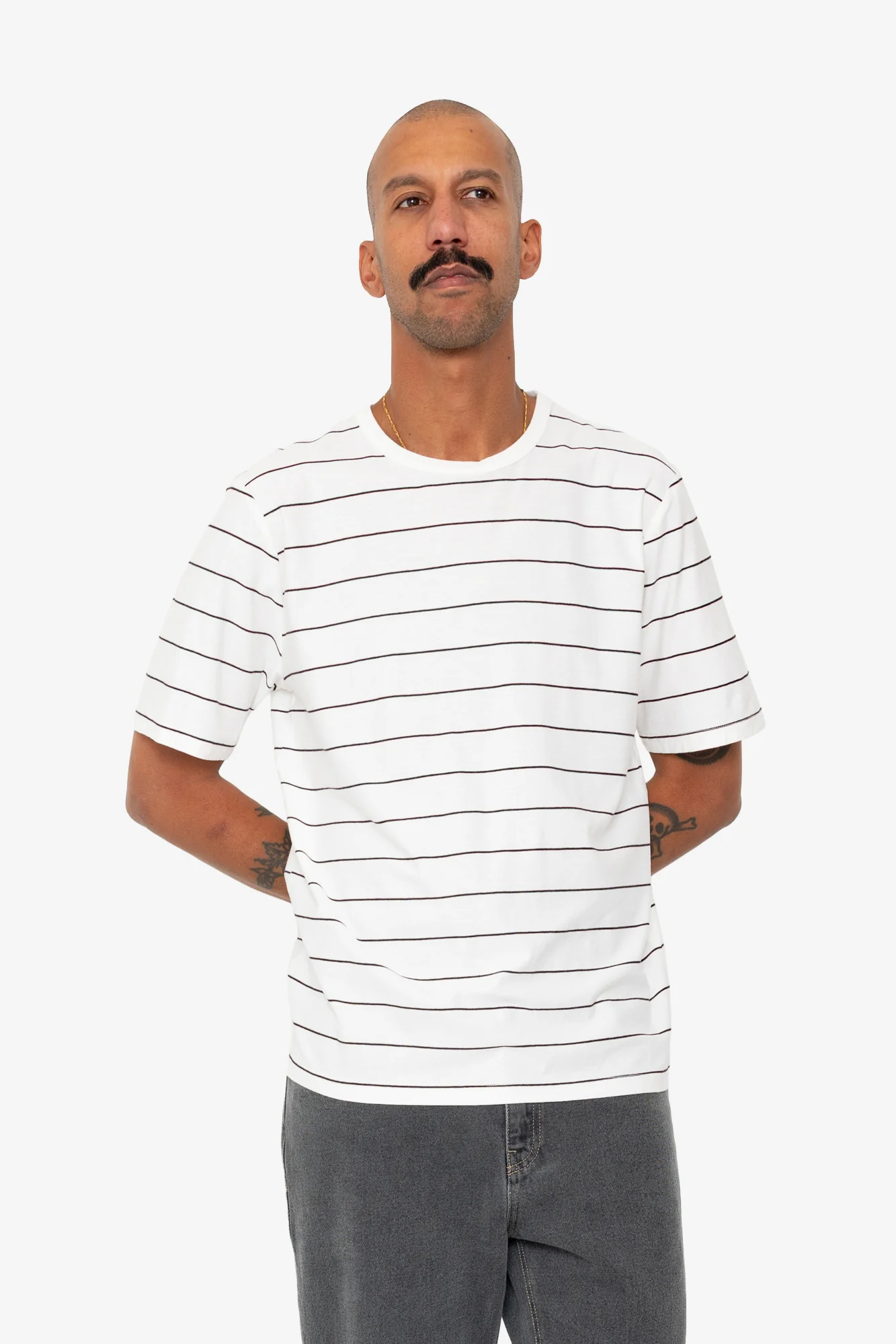 Microstripe T-Shirt - Ecru / Black Grape - Image 7