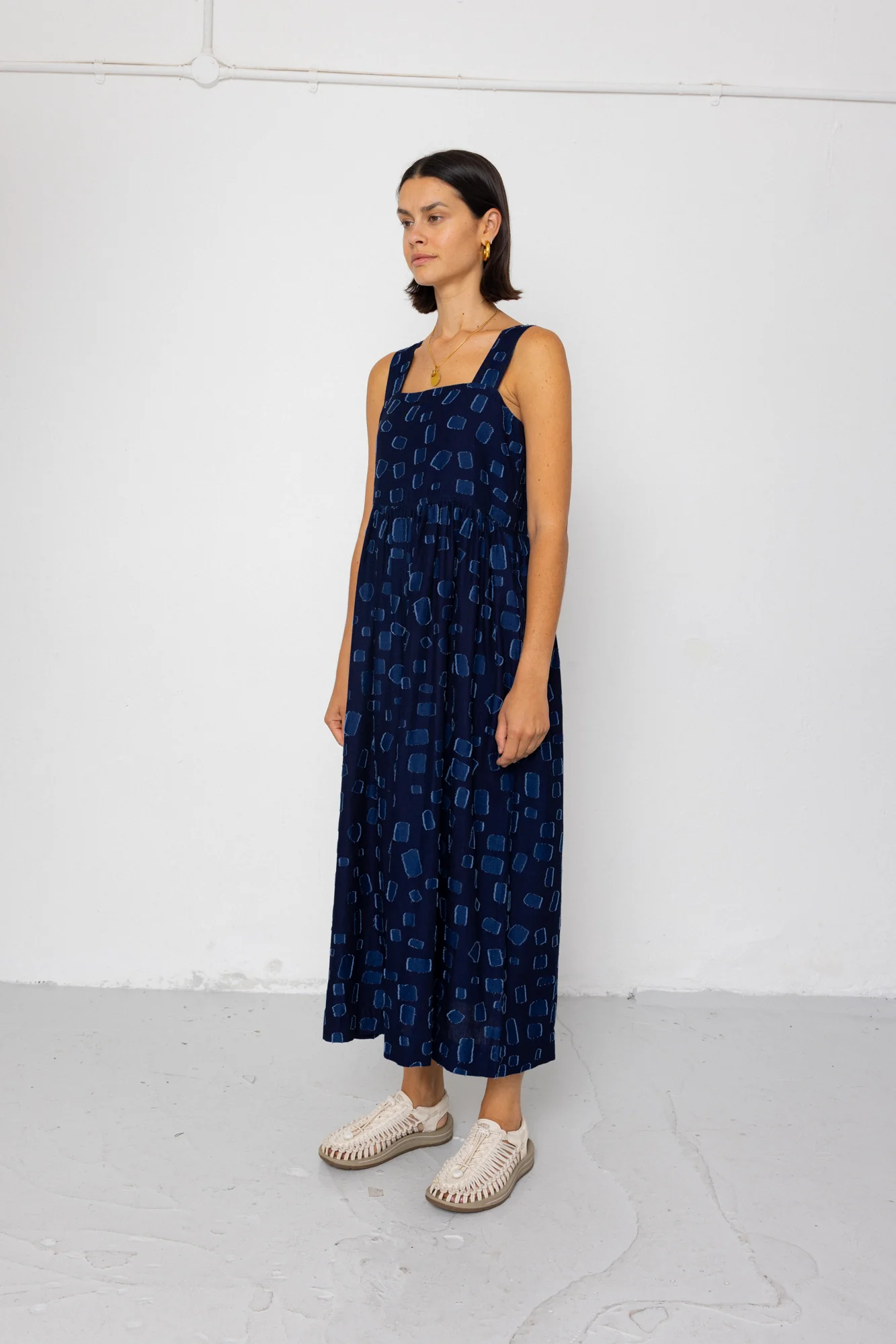 Midi Day Dress - Indigo Irregular Dot - Image 4