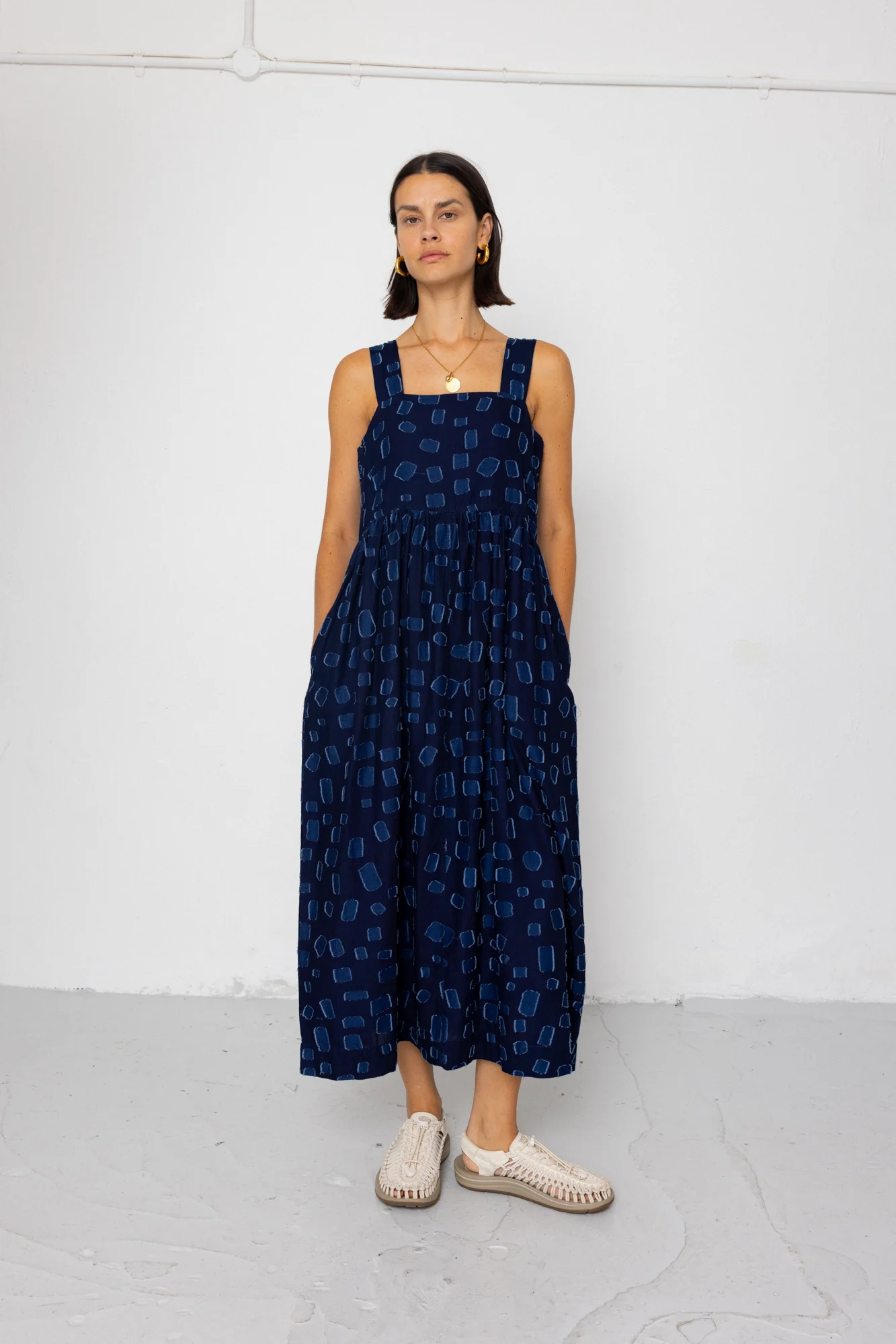Midi Day Dress - Indigo Irregular Dot - Image 9