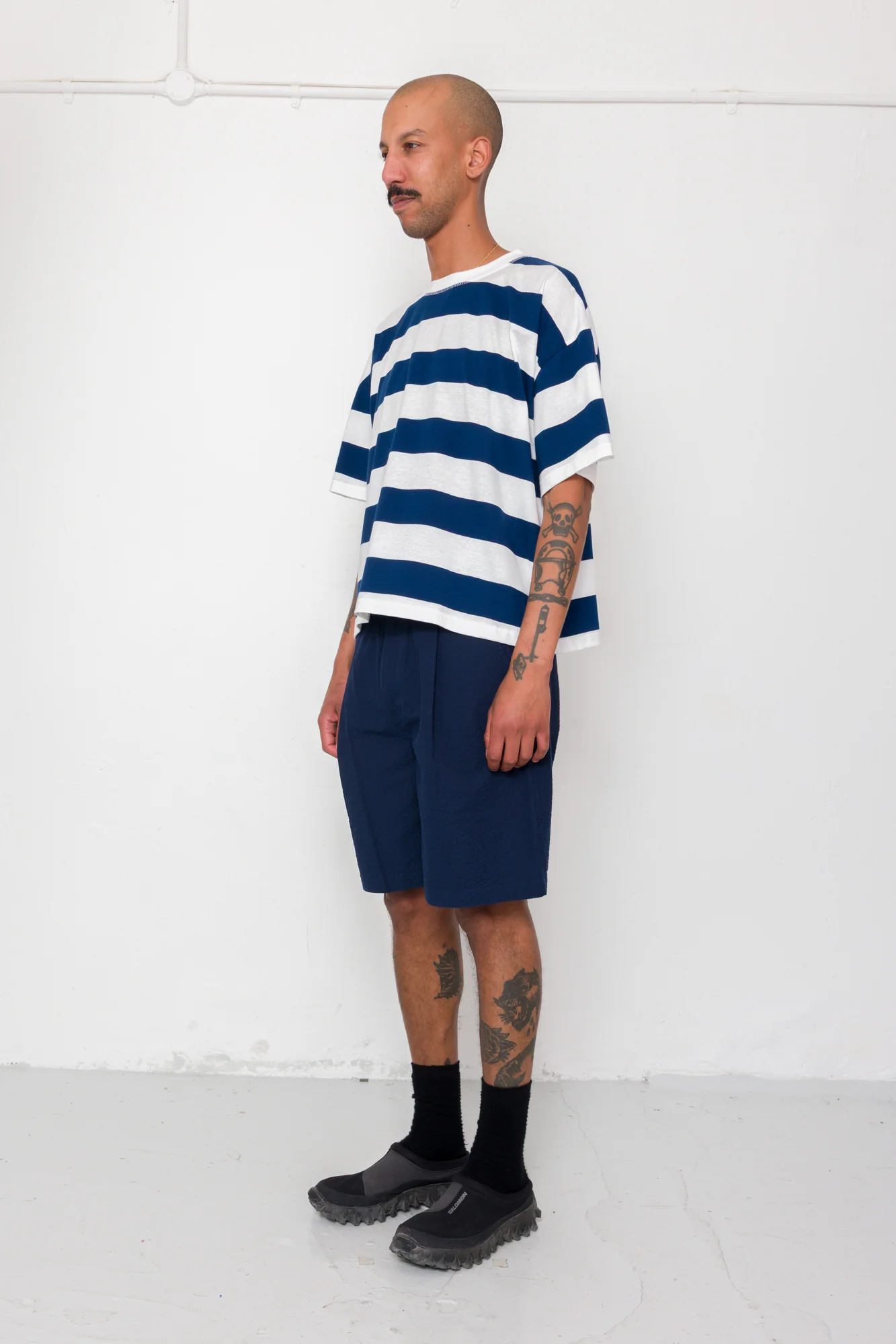 Oversized Striped T-Shirt - Off White / Indigo Blue - Image 4