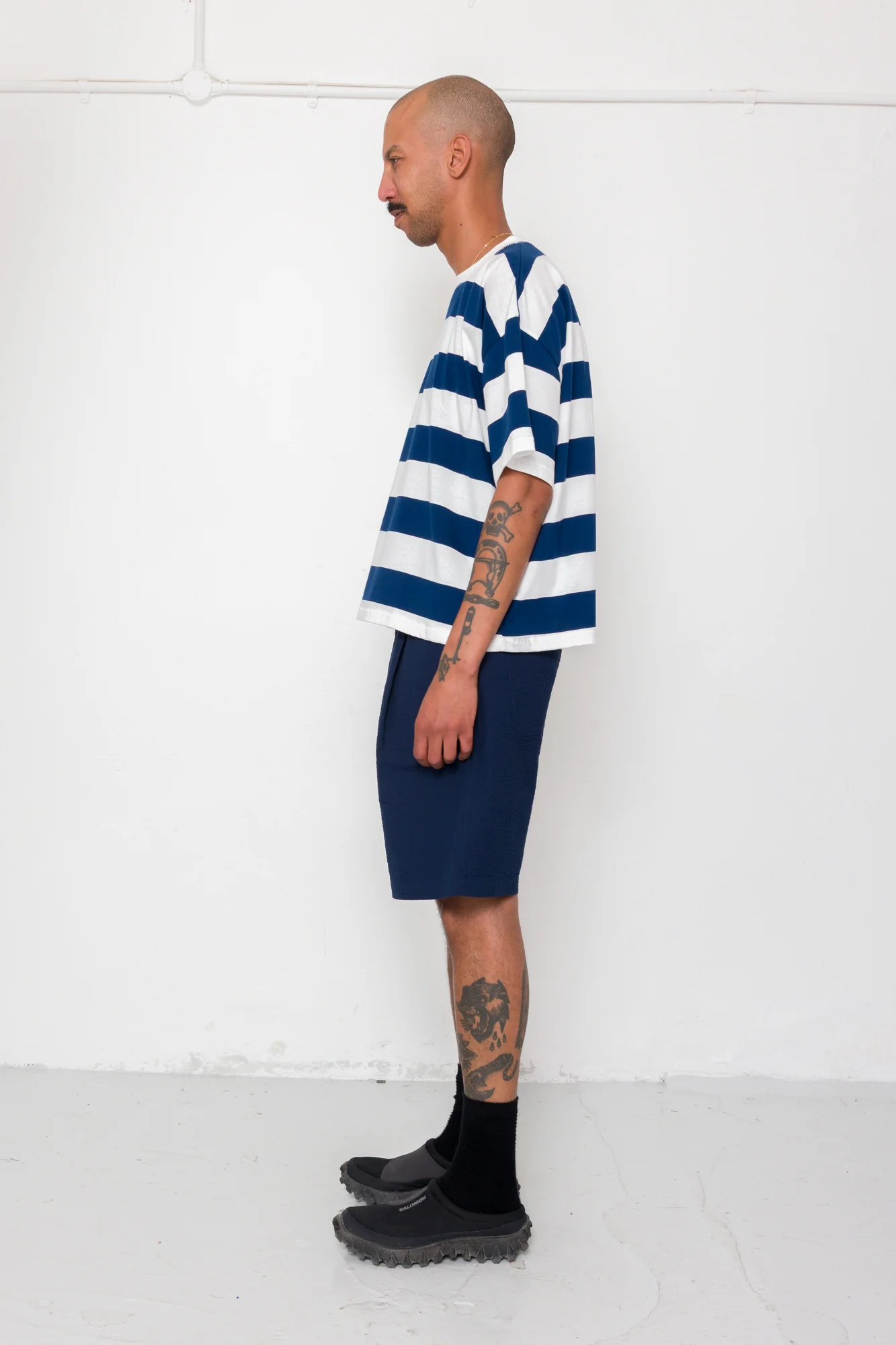 Oversized Striped T-Shirt - Off White / Indigo Blue - Image 5