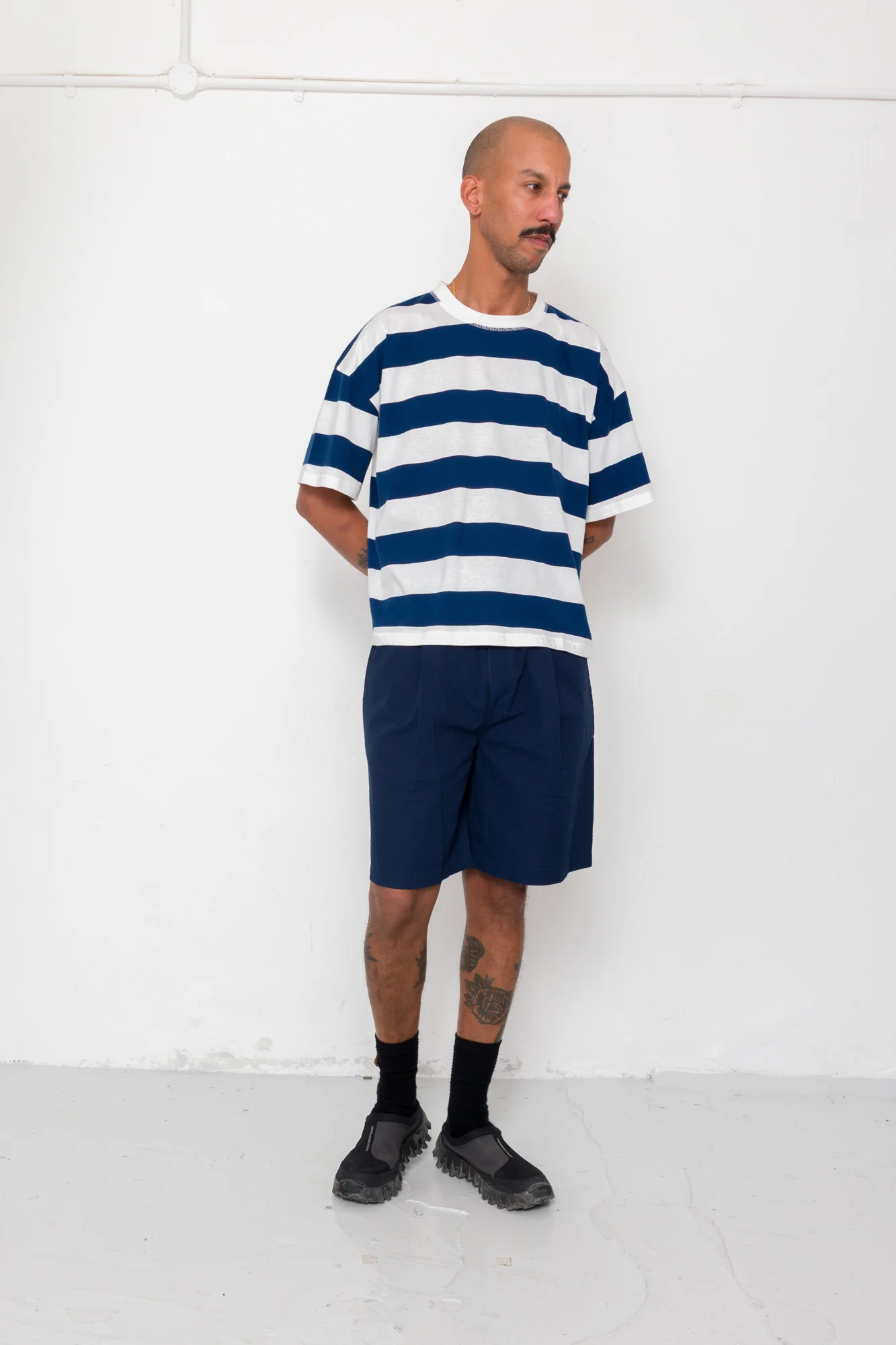 Oversized Striped T-Shirt - Off White / Indigo Blue - Image 6