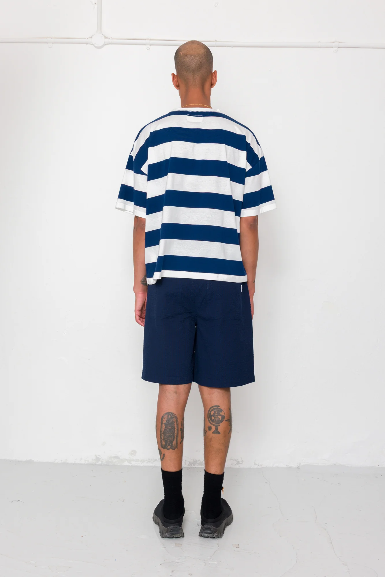 Oversized Striped T-Shirt - Off White / Indigo Blue - Image 8