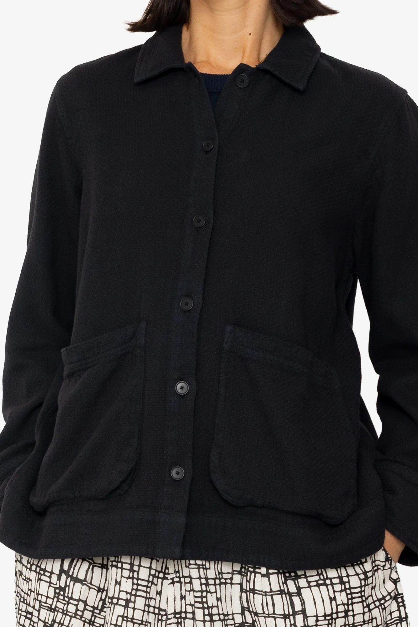 Pleated Shirt - Black Small Basketweave - Image 6