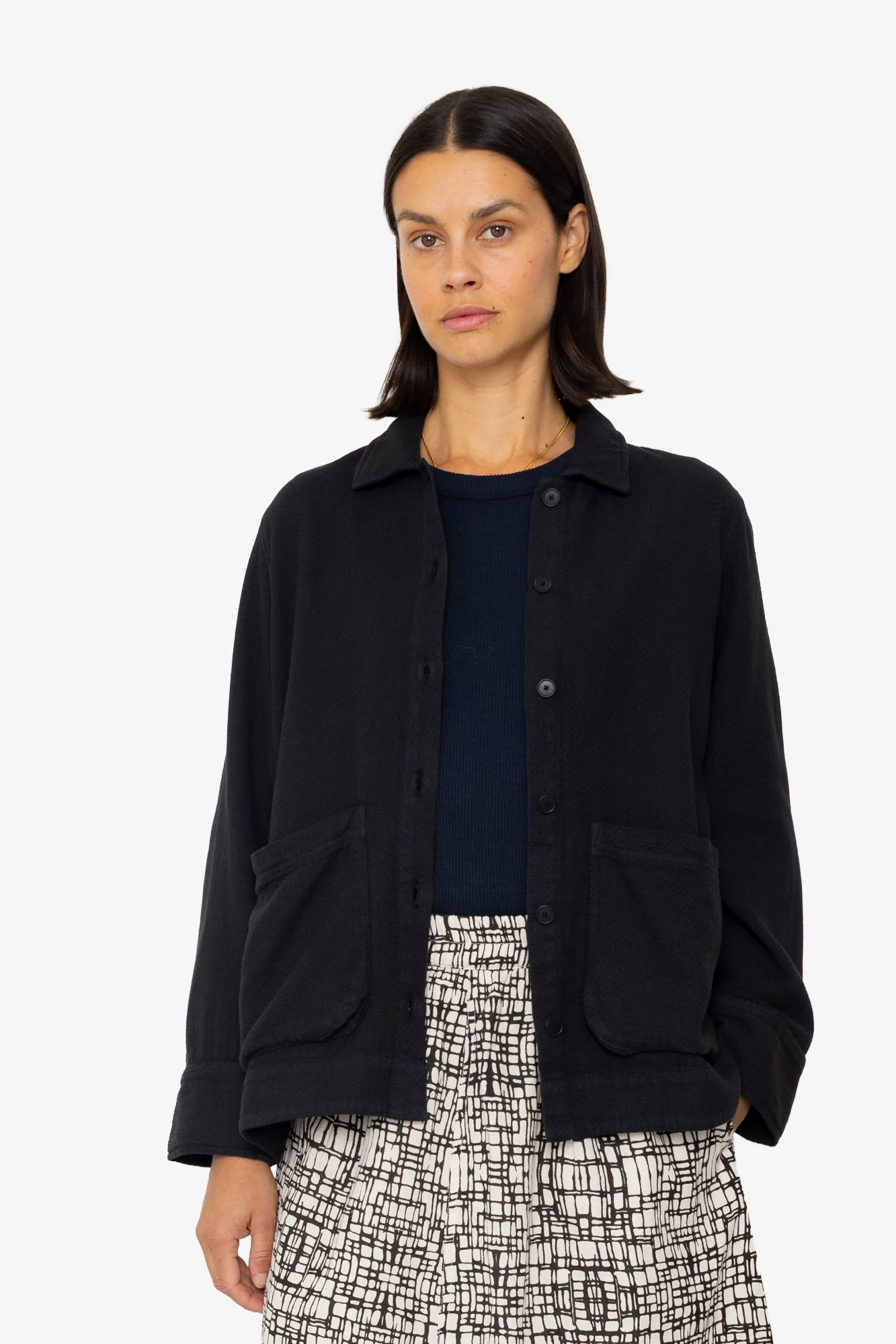Pleated Shirt - Black Small Basketweave - Image 7