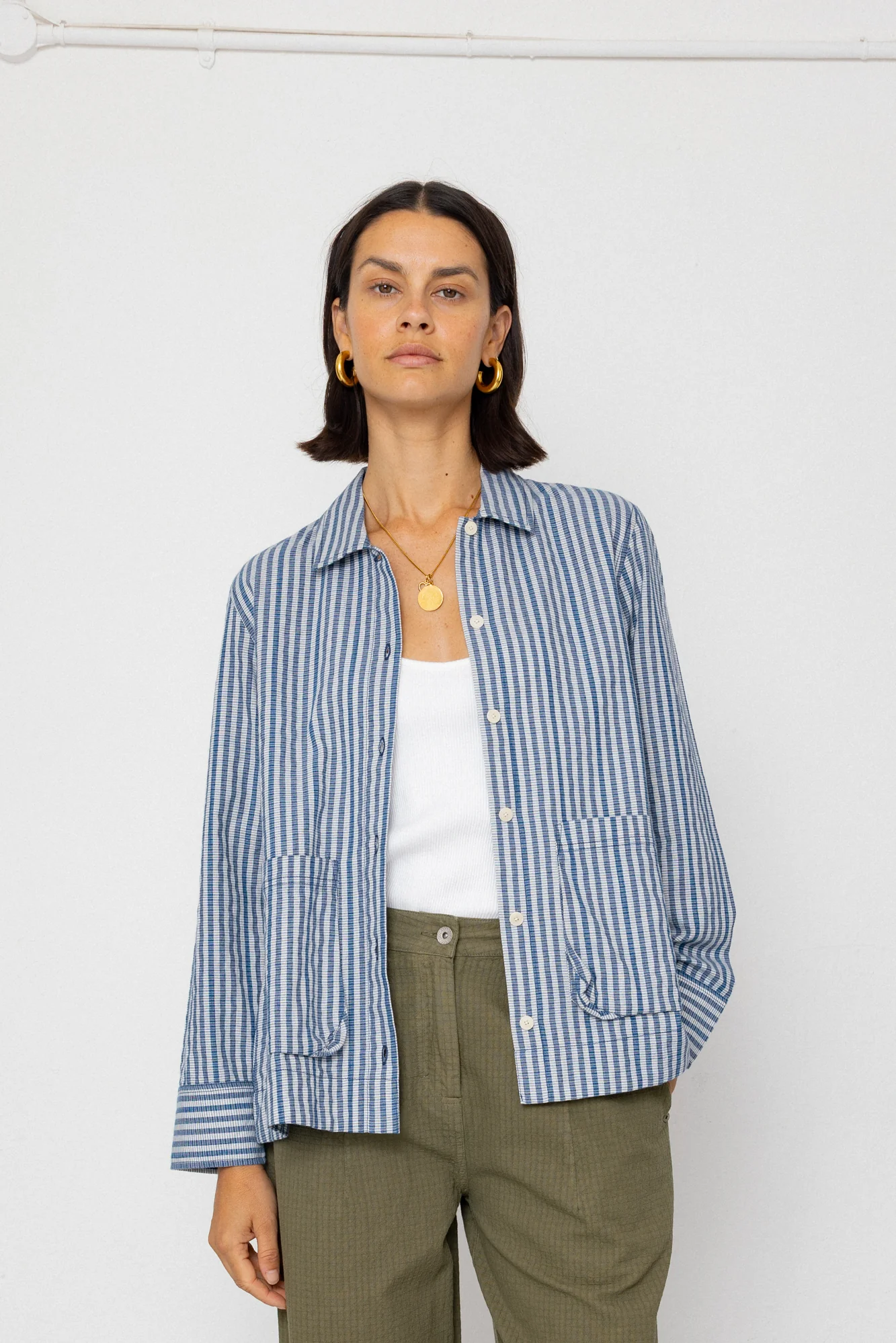 Pleated Shirt - Indigo Crinkle Mini Check - Image 5