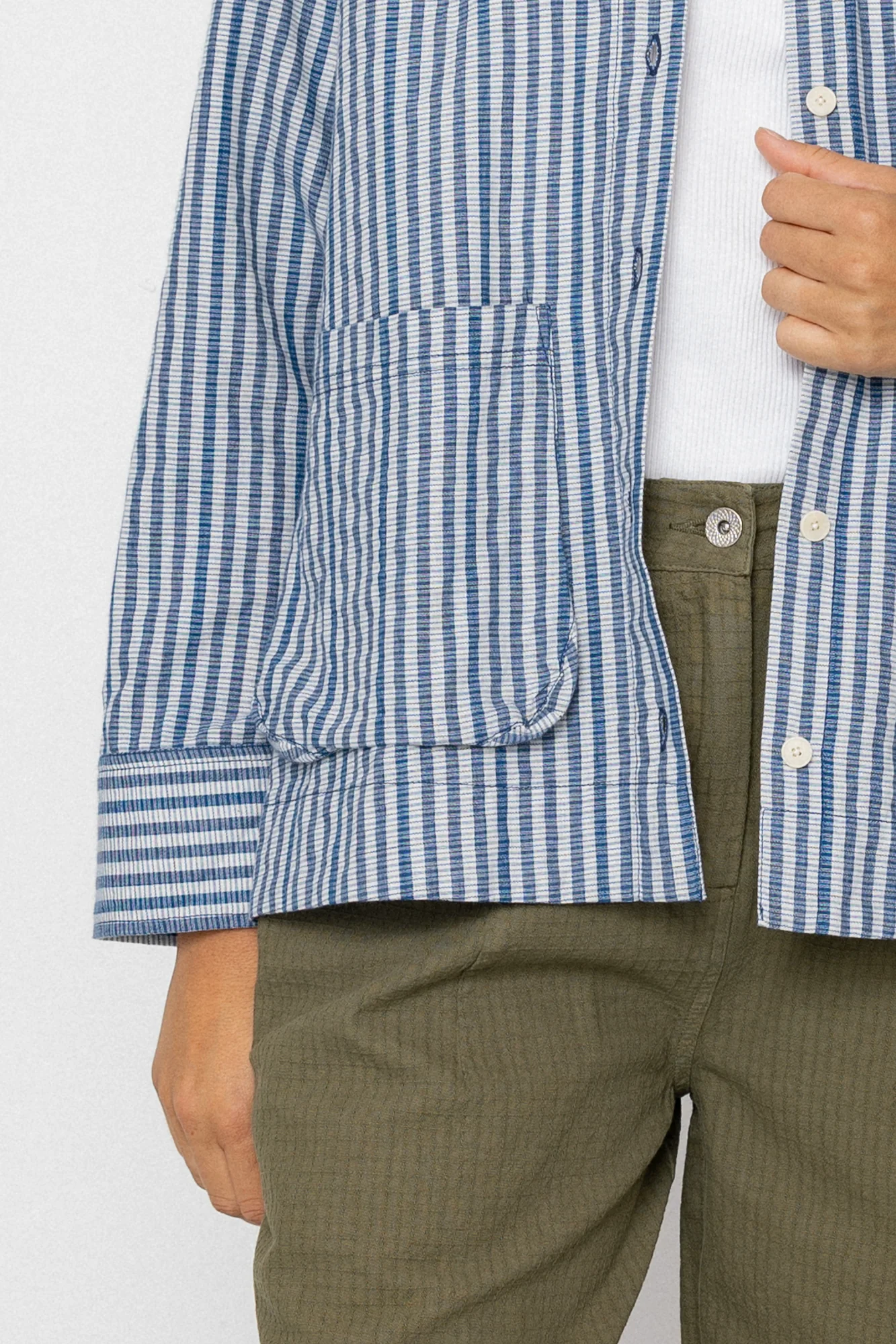 Pleated Shirt - Indigo Crinkle Mini Check - Image 6