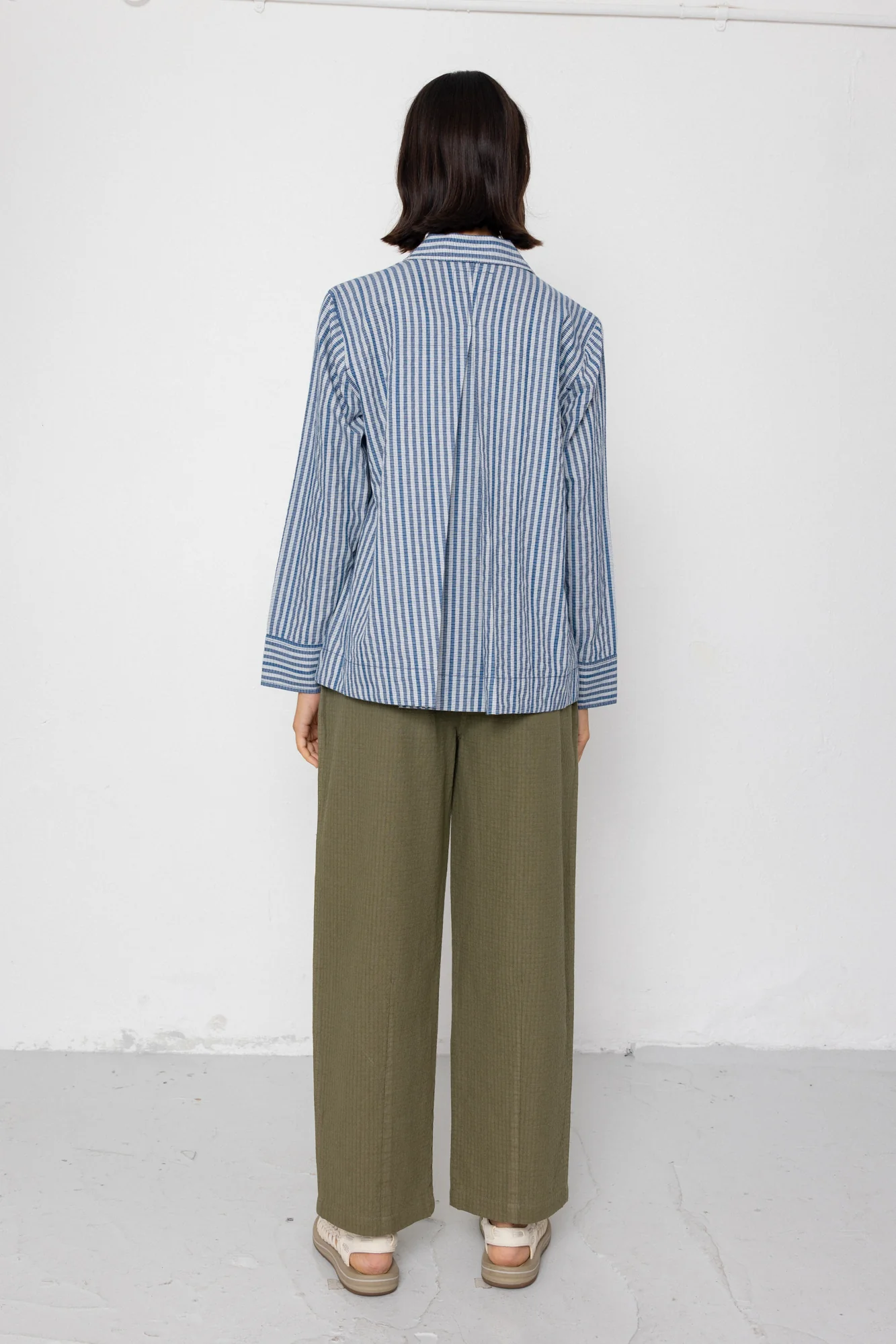 Pleated Shirt - Indigo Crinkle Mini Check - Image 7