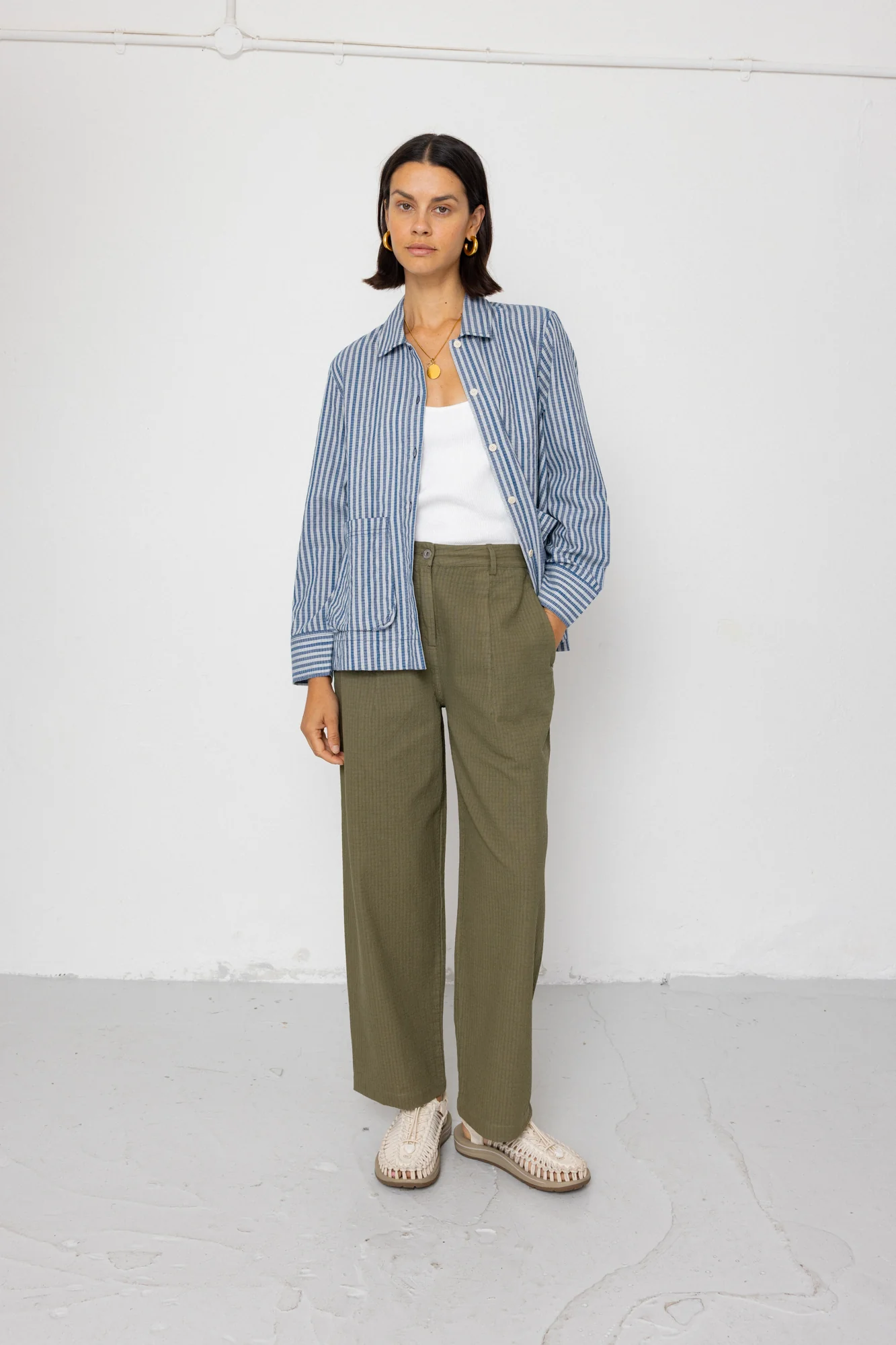 Pleated Shirt - Indigo Crinkle Mini Check - Image 8