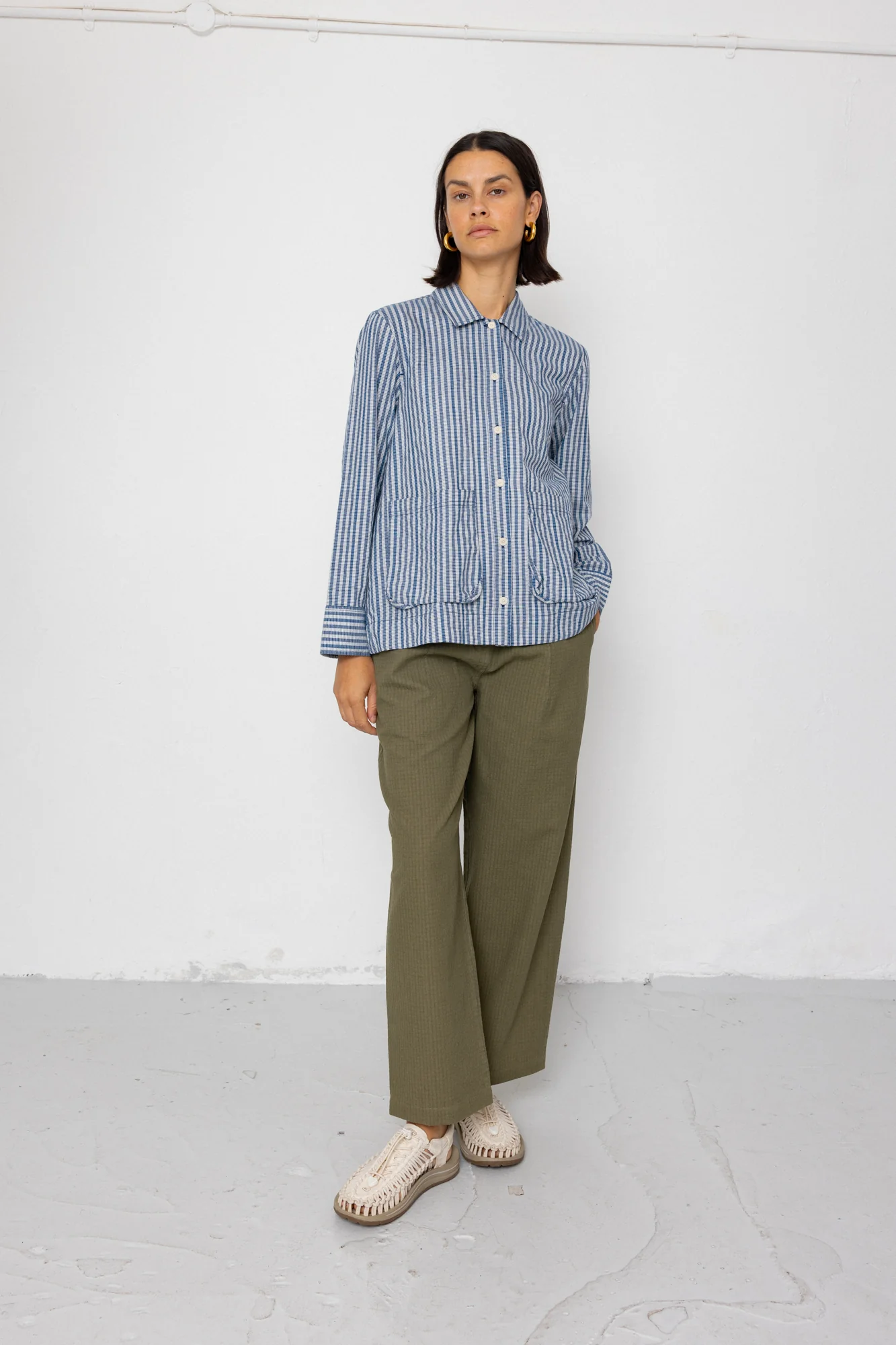 Pleated Shirt - Indigo Crinkle Mini Check - Image 9