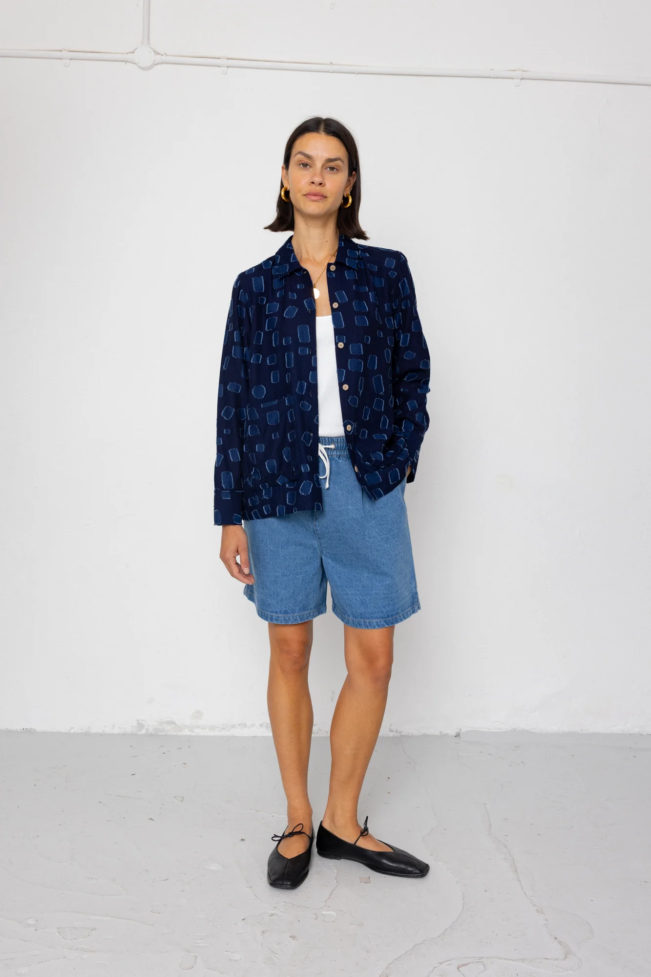 Pleated Shirt - Indigo Irregular Dot - Image 6