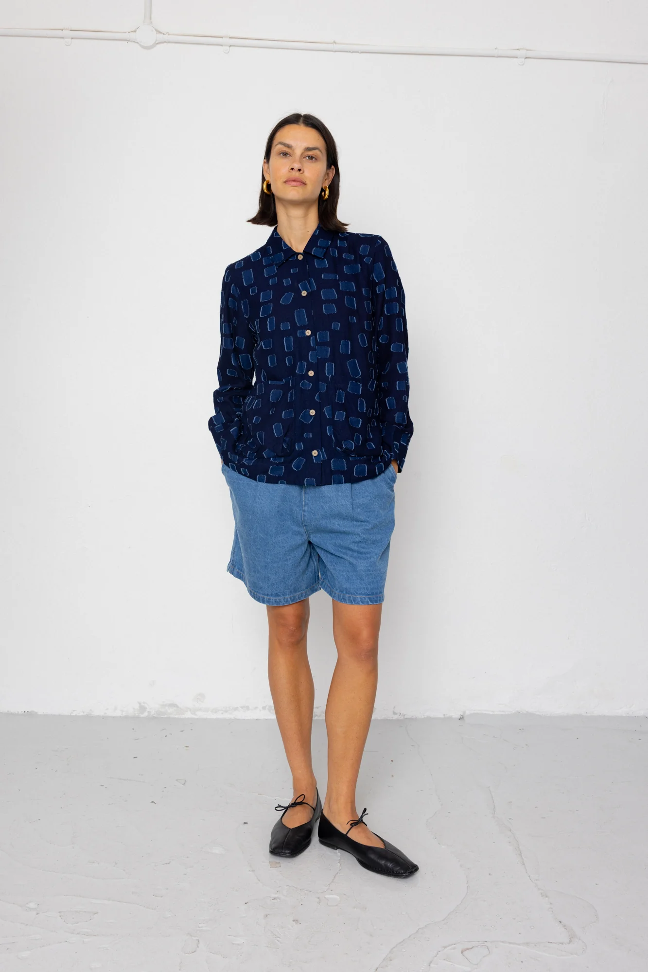 Pleated Shirt - Indigo Irregular Dot - Image 9